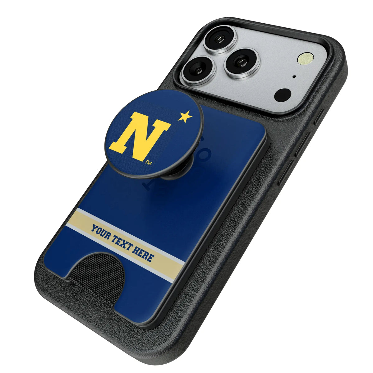 United State Naval Academy Midshipmen Personalized Endzone Solid Popsockets Wallet Magnetic - Isometric View