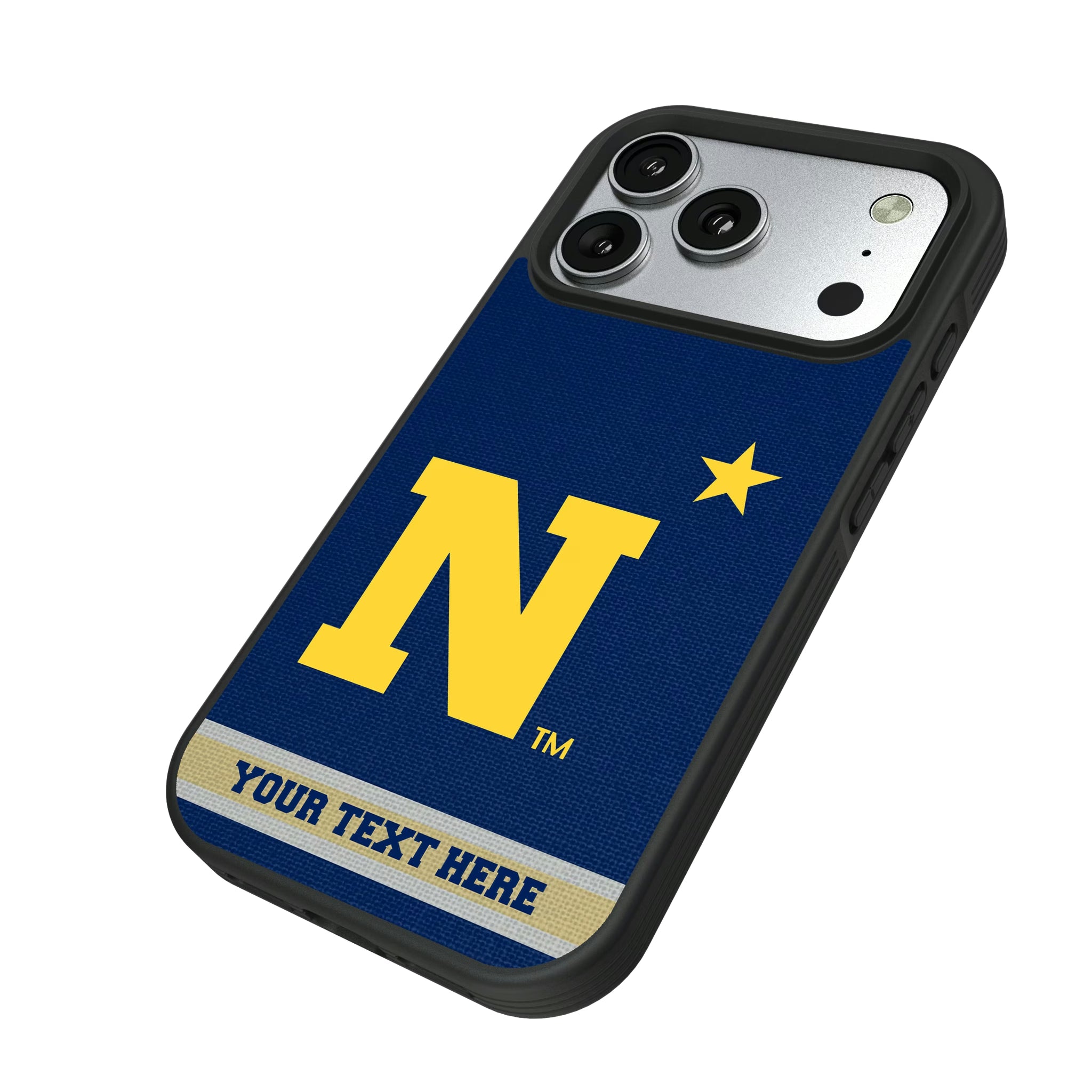 United State Naval Academy Midshipmen Personalized Stripe iPhone Bump Phone Case for Apple iPhone - Isometric View#Device_iPhone 17 Pro