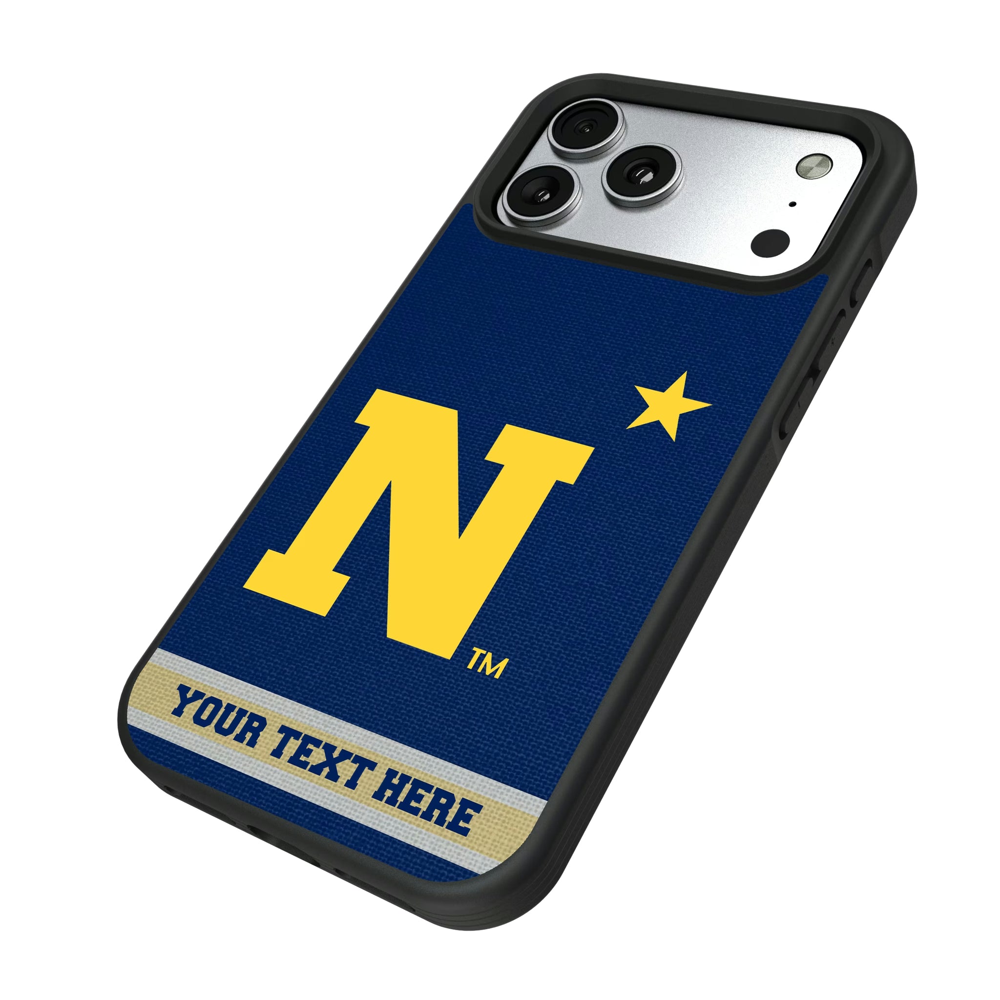 United State Naval Academy Midshipmen Personalized Stripe iPhone Bump Phone Case for Apple iPhone - Isometric View#Device_iPhone 17 Pro Max