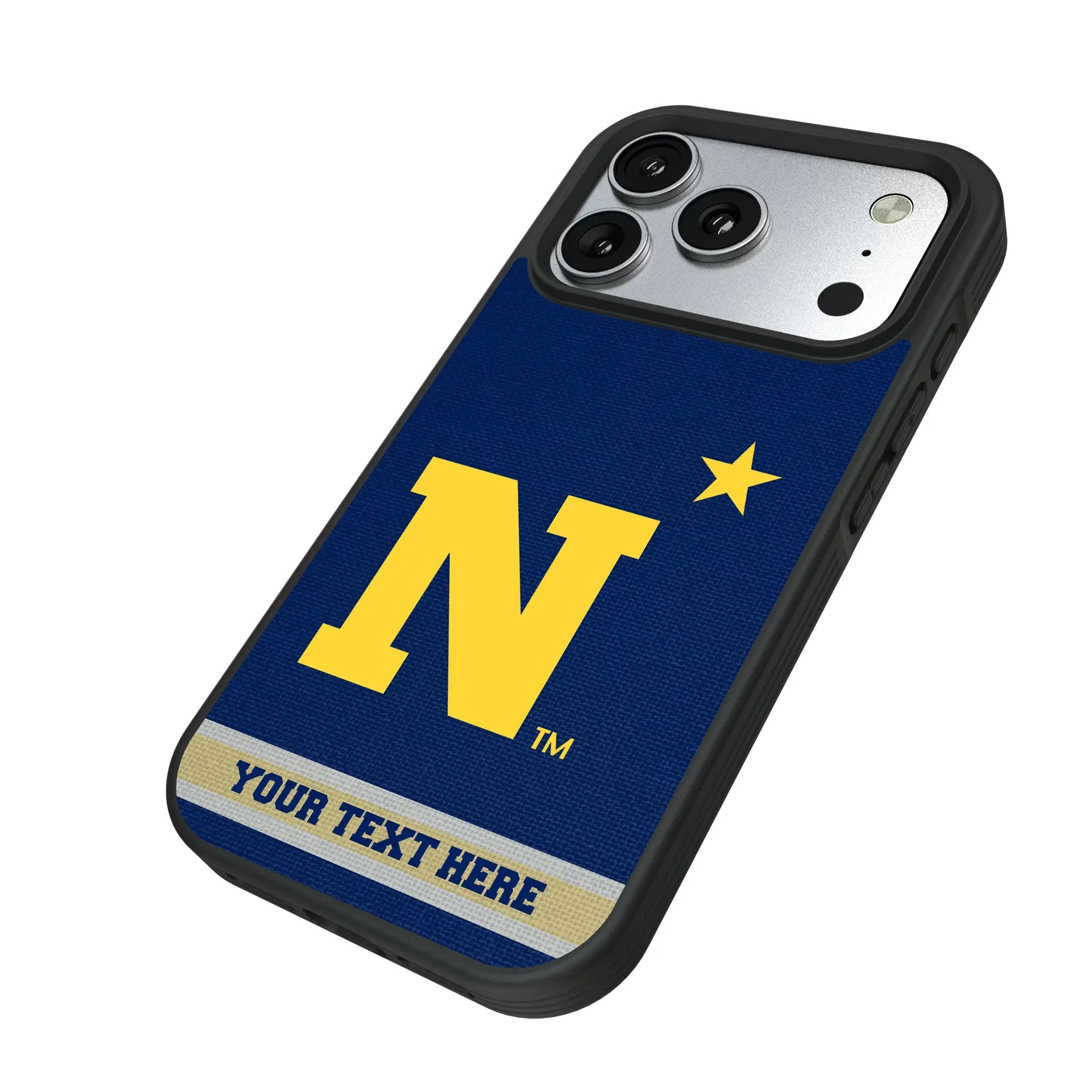 United State Naval Academy Midshipmen Personalized Stripe iPhone Bump Phone Case for Apple iPhone - Isometric View#Device_iPhone 17 Pro