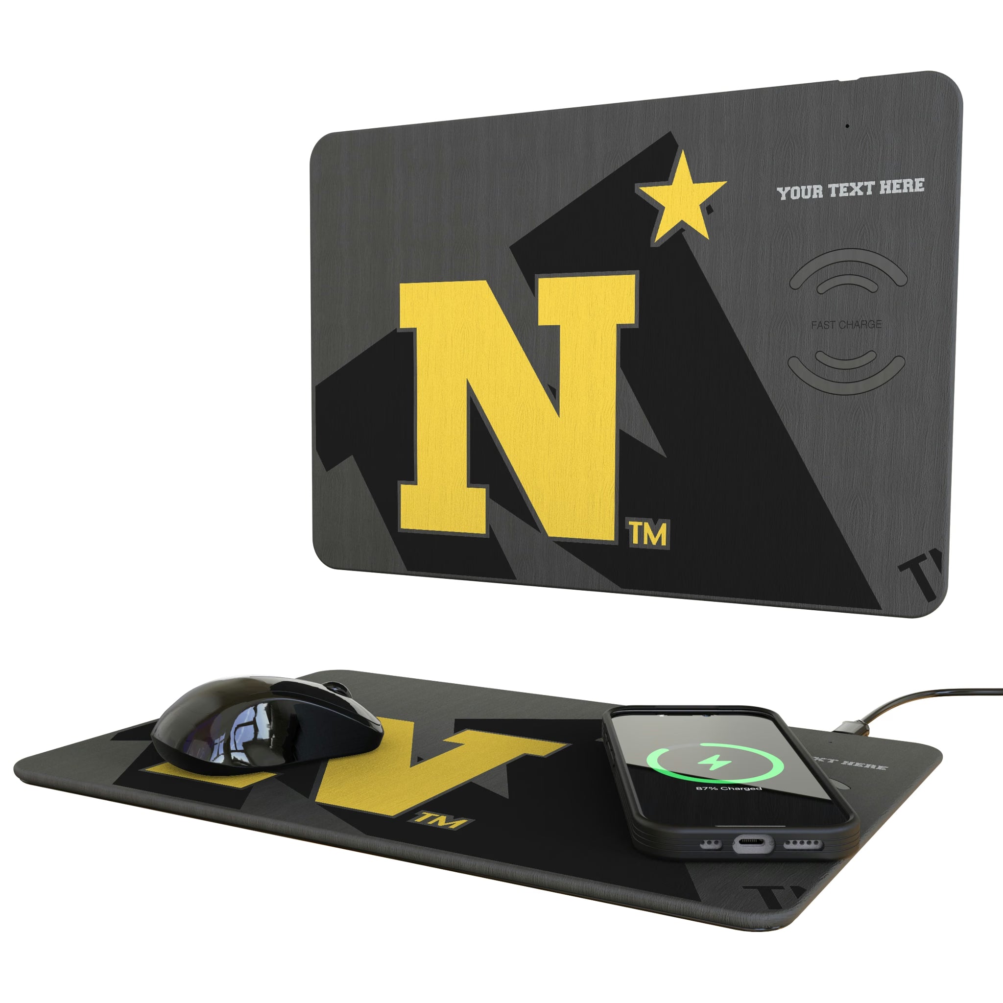 United State Naval Academy Midshipmen Personalized Tilt 15-Watt Wireless Charger and Mouse Pad