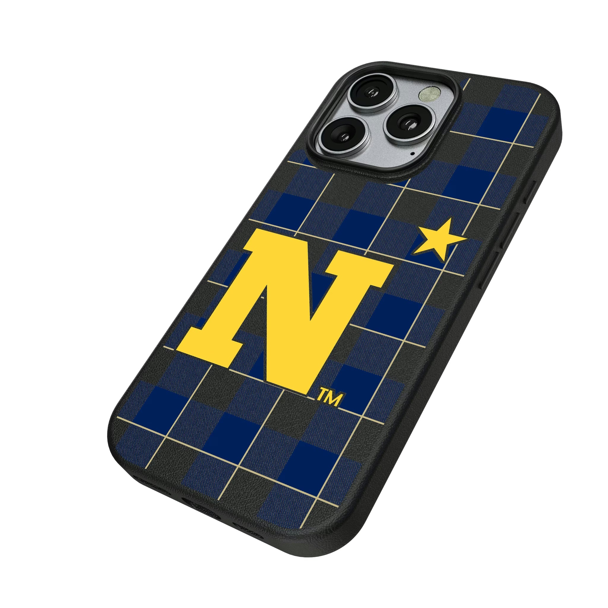 United State Naval Academy Midshipmen Plaid iPhone MagSafe Compatible Phone Case for Apple iPhone - Isometric View