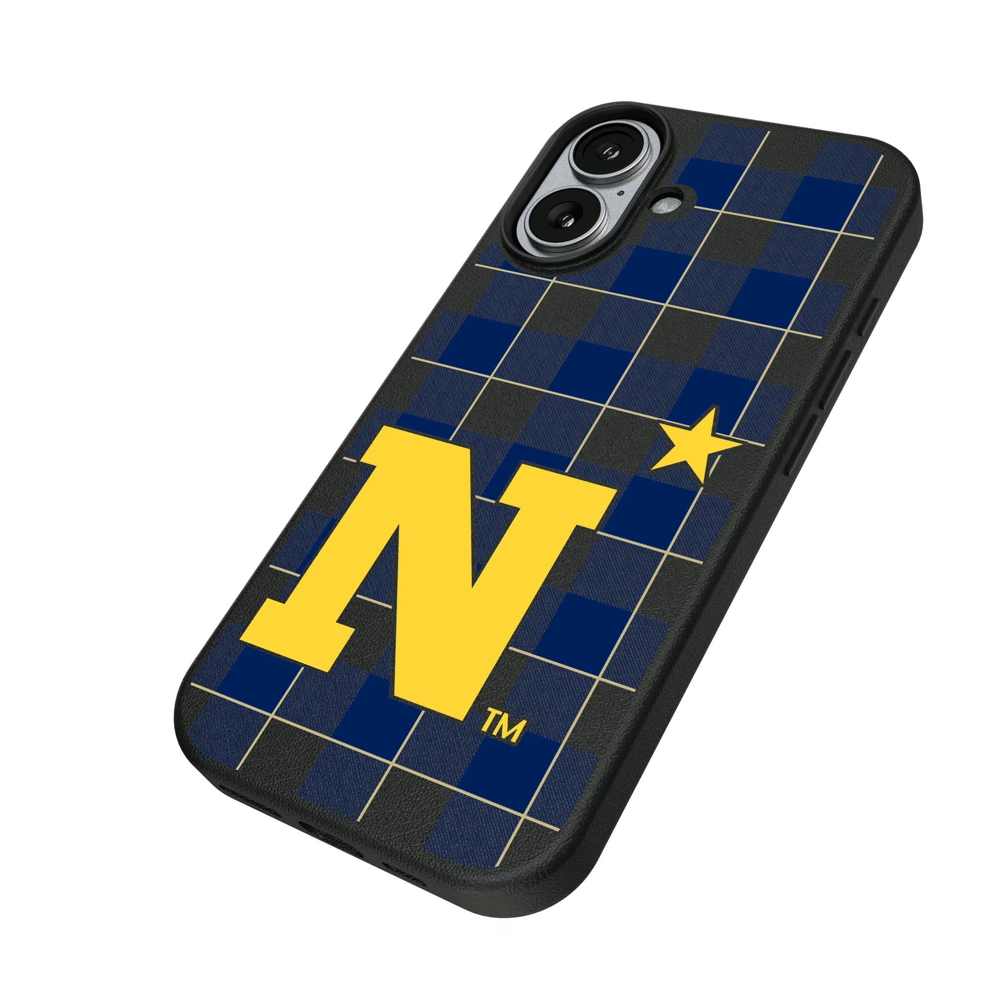 United State Naval Academy Midshipmen Plaid iPhone MagSafe Compatible Phone Case for Apple iPhone - Isometric View#Device_iPhone 17
