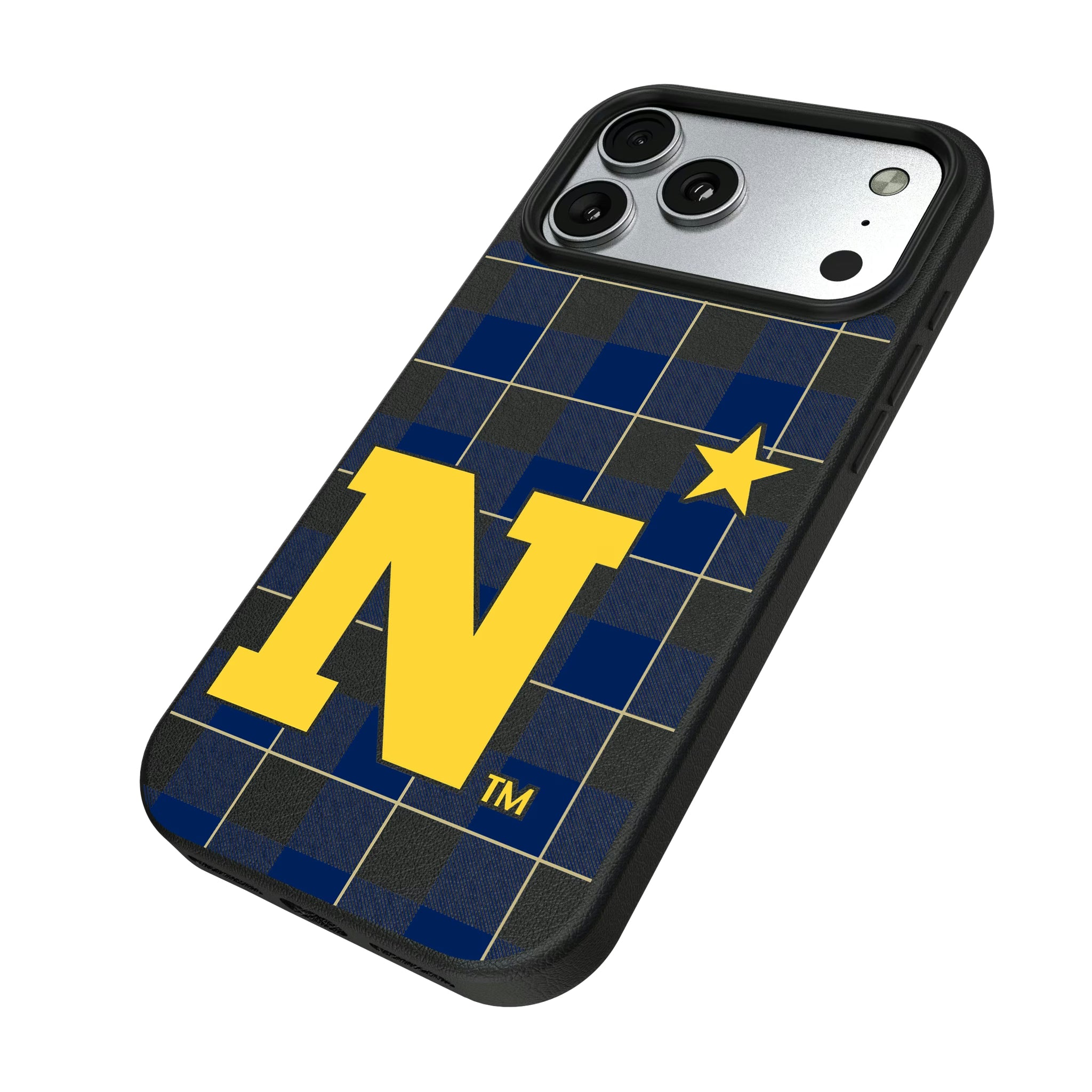 United State Naval Academy Midshipmen Plaid iPhone MagSafe Compatible Phone Case for Apple iPhone - Isometric View#Device_iPhone 17 Pro Max