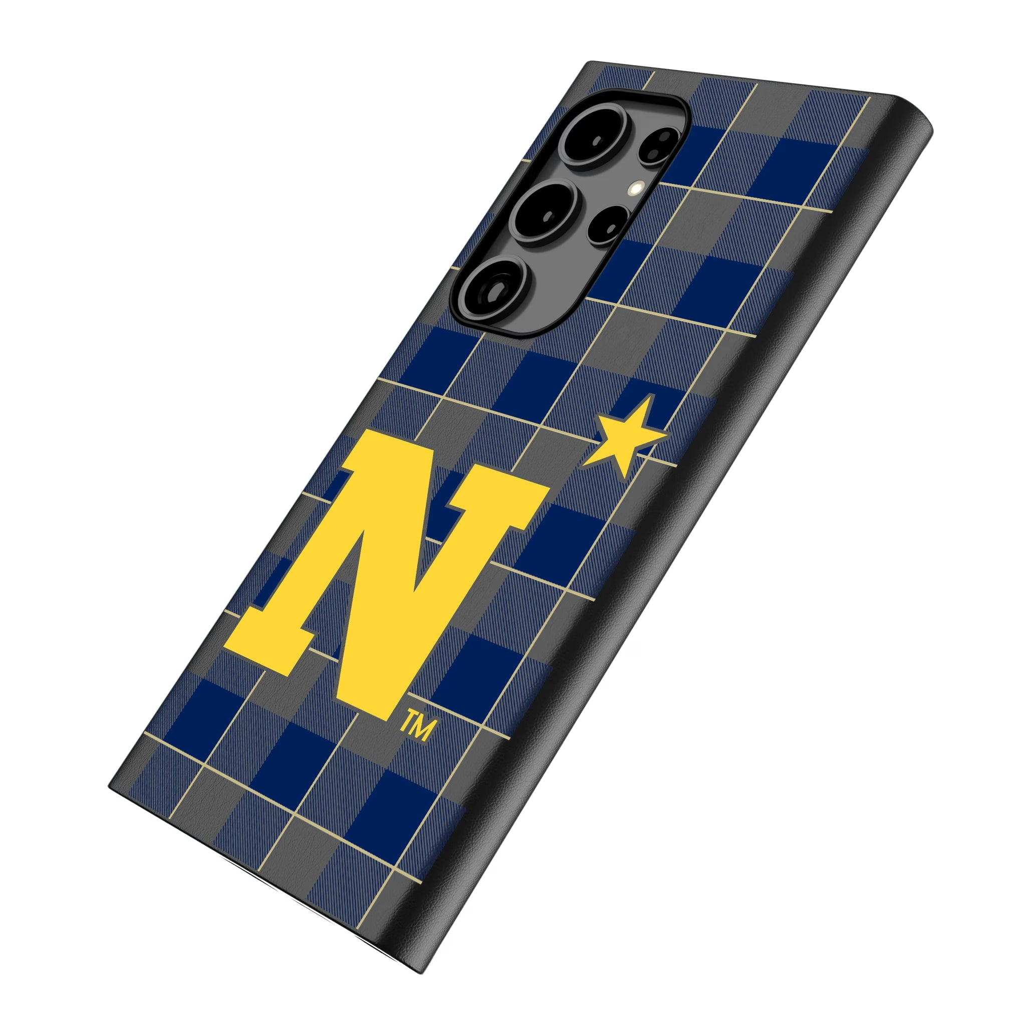 United State Naval Academy Midshipmen Plaid Galaxy MagSafe Compatible Phone Case for Samsung Galaxy - Isometric View