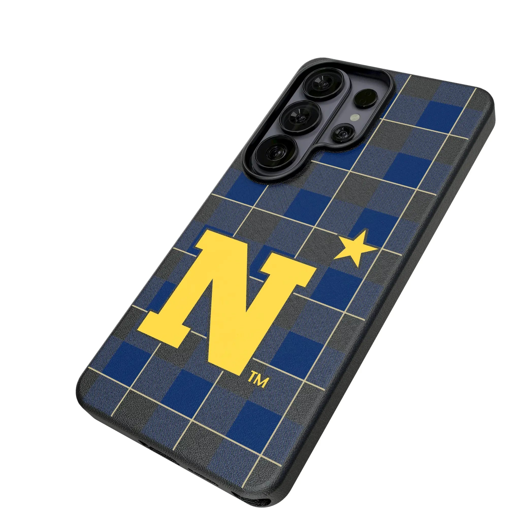 United State Naval Academy Midshipmen Plaid Galaxy MagSafe Compatible Phone Case for Samsung Galaxy - Isometric View#Device_Galaxy S26 Ultra