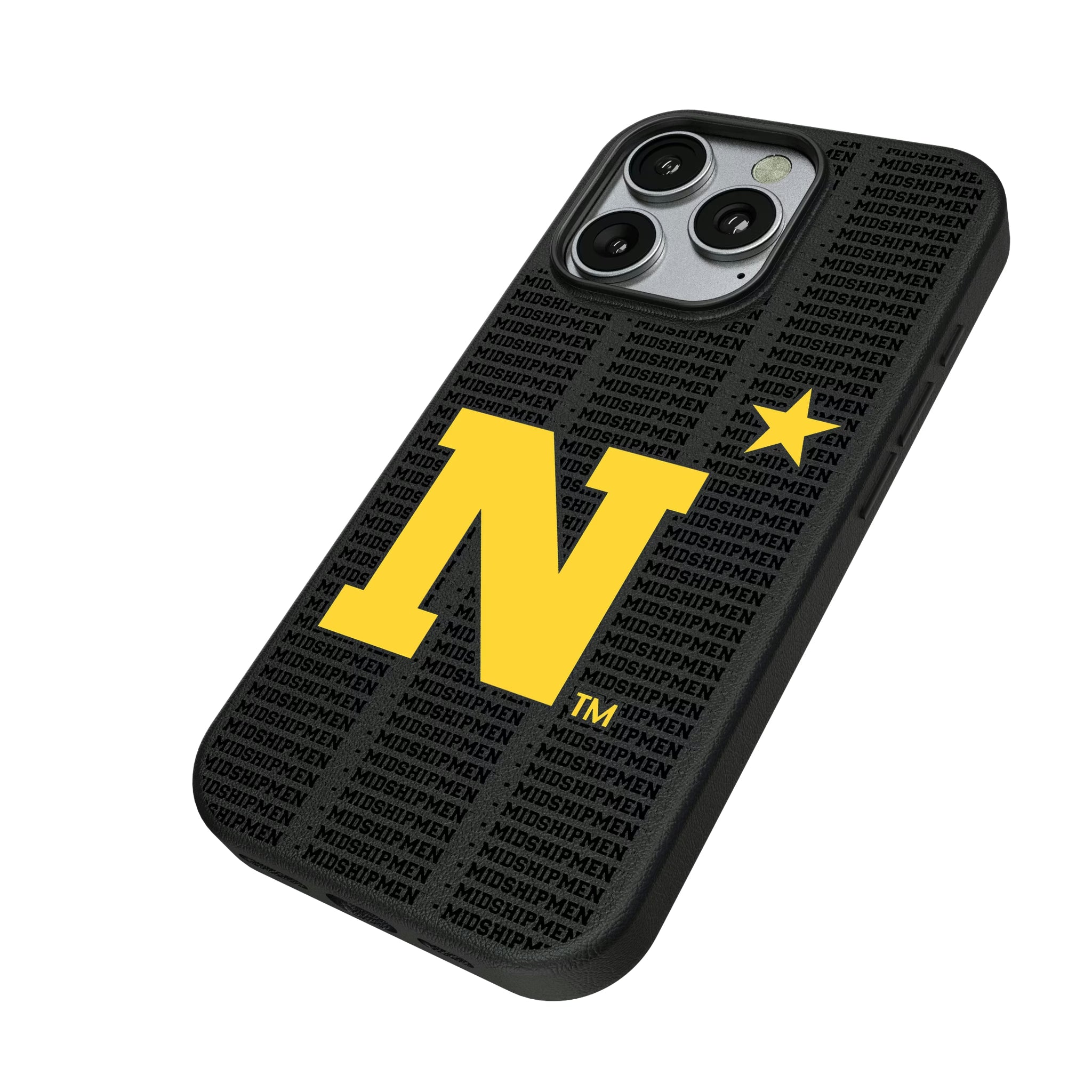 United State Naval Academy Midshipmen Text Backdrop iPhone MagSafe Compatible Phone Case for Apple iPhone - Isometric View