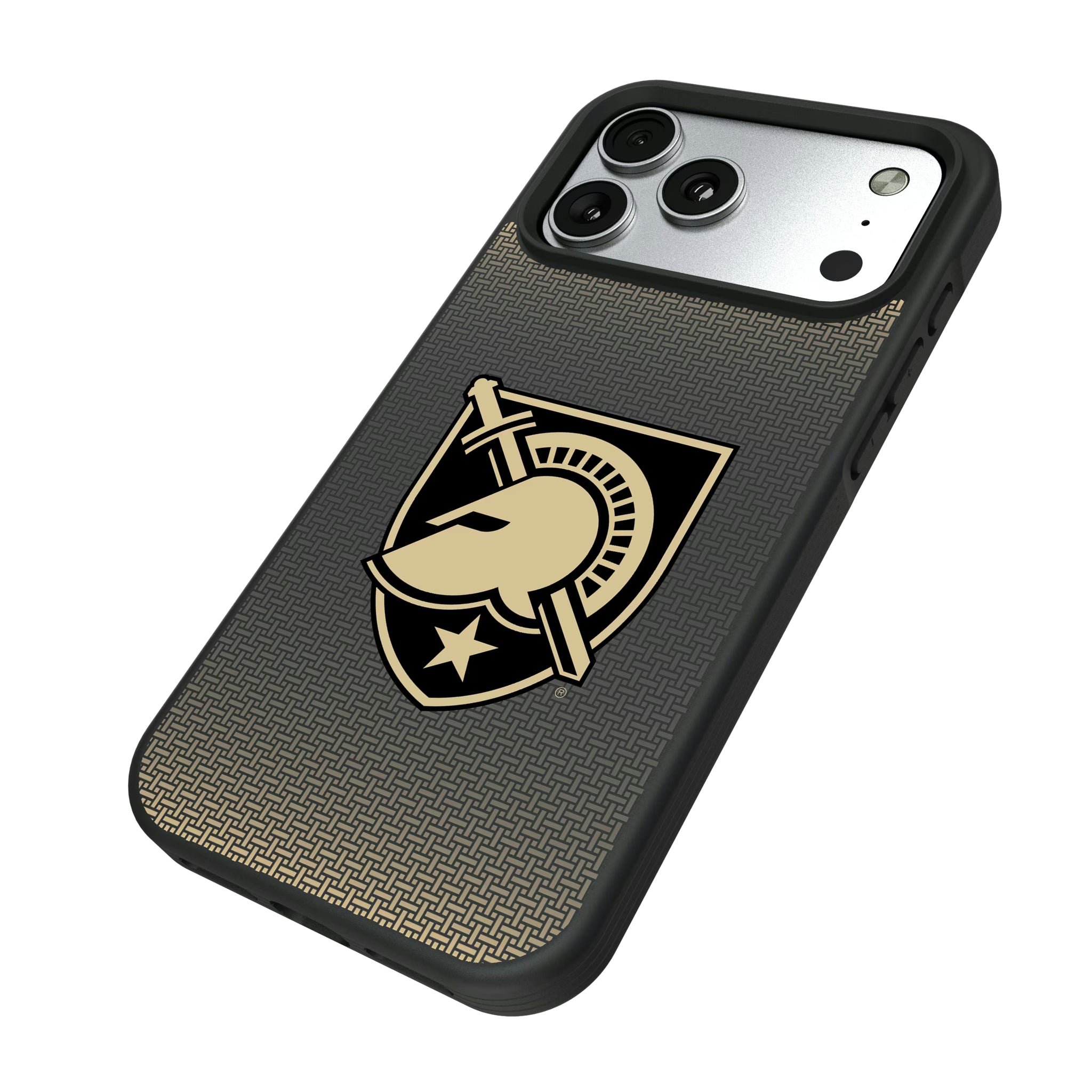 United States Military Academy Black Knights Linen iPhone Bump Phone Case for Apple iPhone - Isometric View#Device_iPhone 17 Pro Max