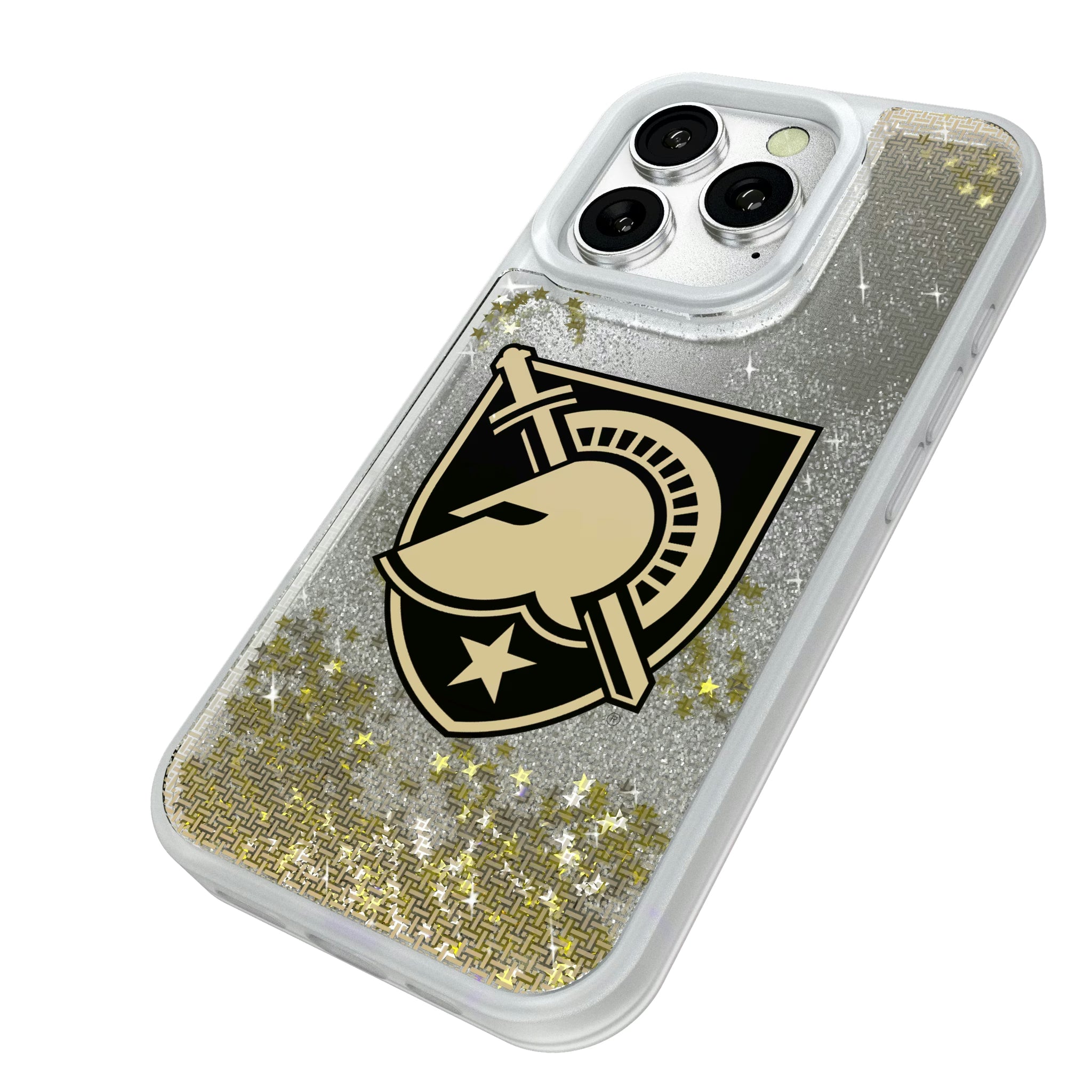 United States Military Academy Black Knights Linen iPhone Glitter Phone Case for Apple iPhone - Isometric View#Device_iPhone 16 Pro
