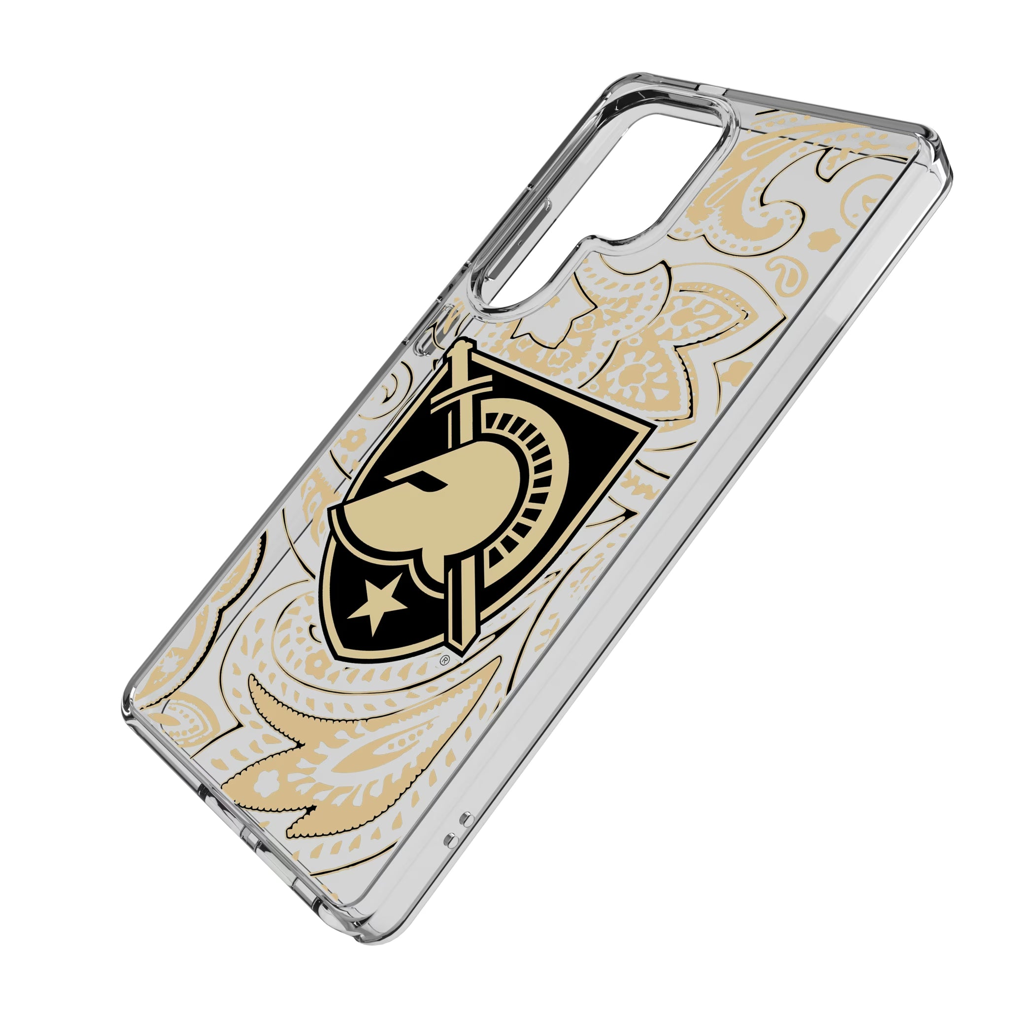 United States Military Academy Black Knights Paisley Galaxy Clear Phone Case for Samsung Galaxy - Isometric View