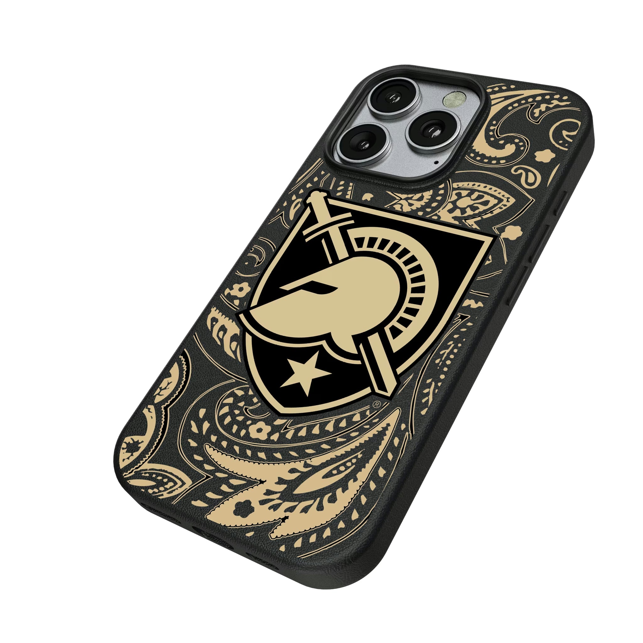 United States Military Academy Black Knights Paisley iPhone MagSafe Compatible Phone Case for Apple iPhone - Isometric View