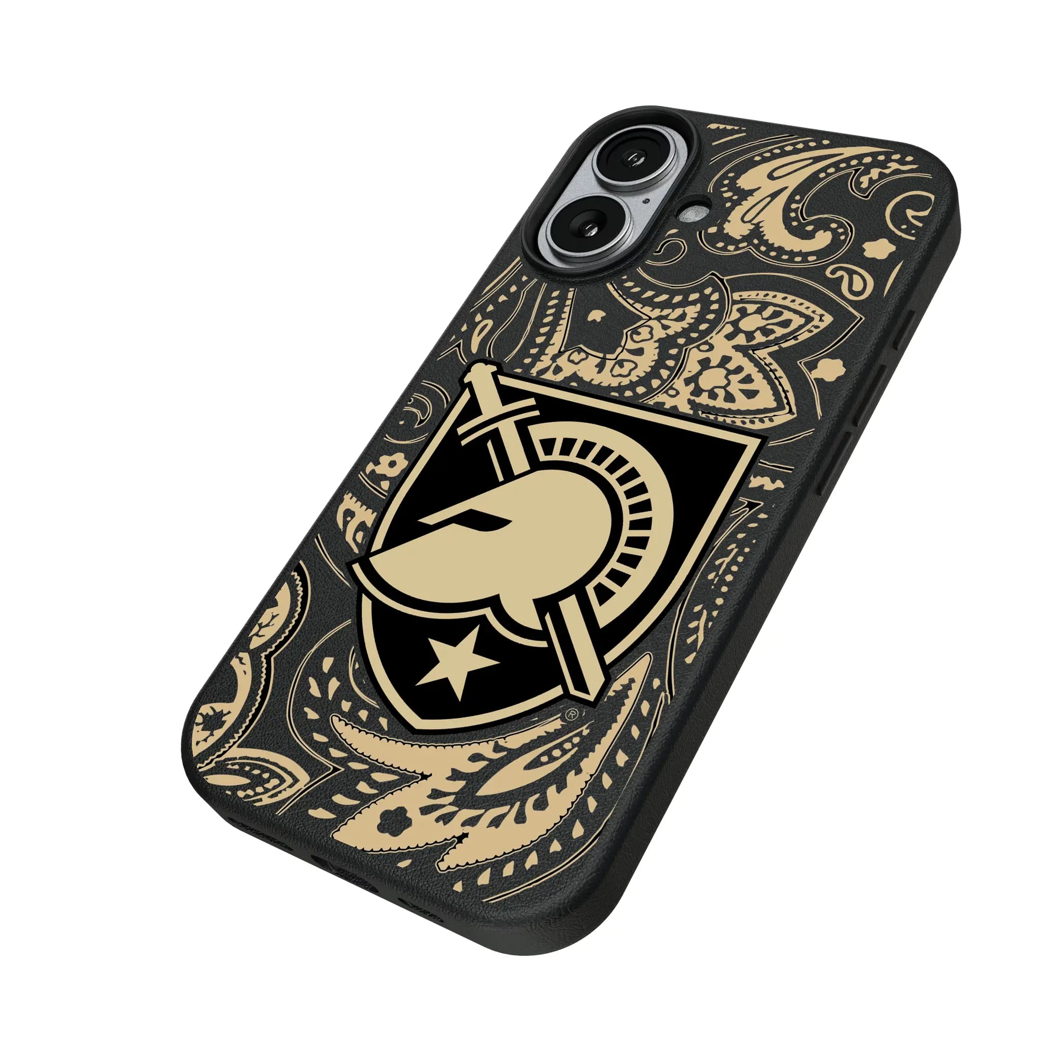 United States Military Academy Black Knights Paisley iPhone MagSafe Compatible Phone Case for Apple iPhone - Isometric View#Device_iPhone 17