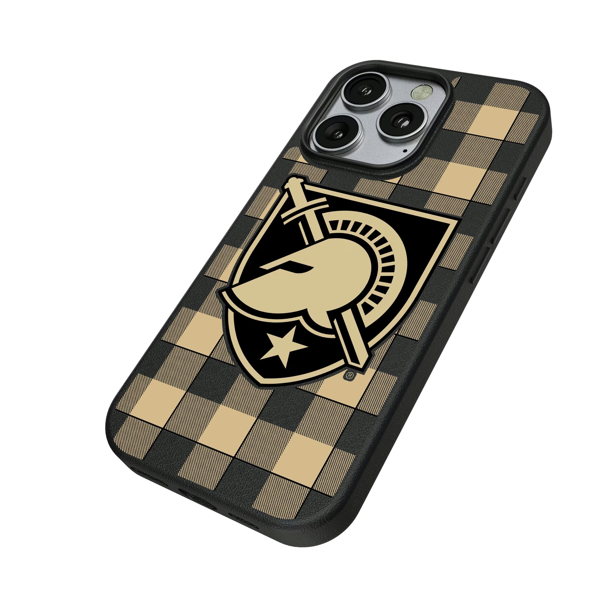 United States Military Academy Black Knights Plaid iPhone MagSafe Compatible Phone Case for Apple iPhone - Isometric View