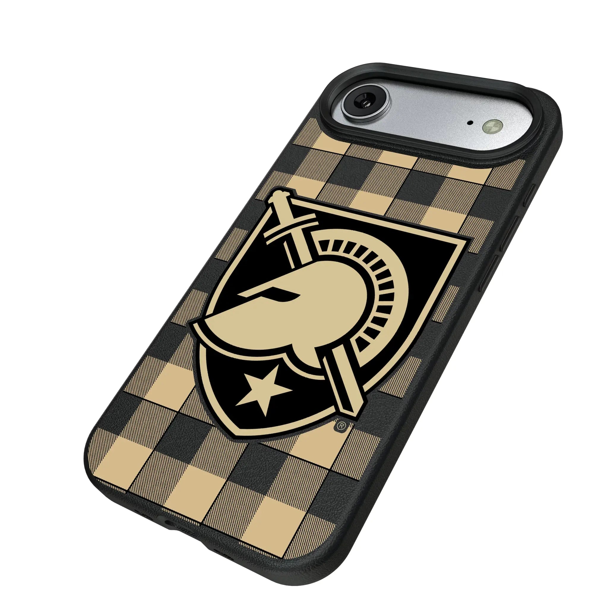 United States Military Academy Black Knights Plaid iPhone MagSafe Compatible Phone Case for Apple iPhone - Isometric View#Device_iPhone Air