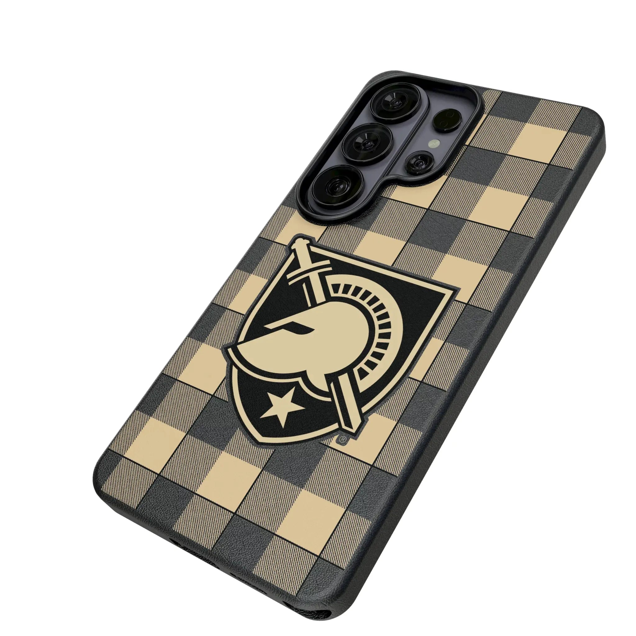 United States Military Academy Black Knights Plaid Galaxy MagSafe Compatible Phone Case for Samsung Galaxy - Isometric View#Device_Galaxy S26 Ultra