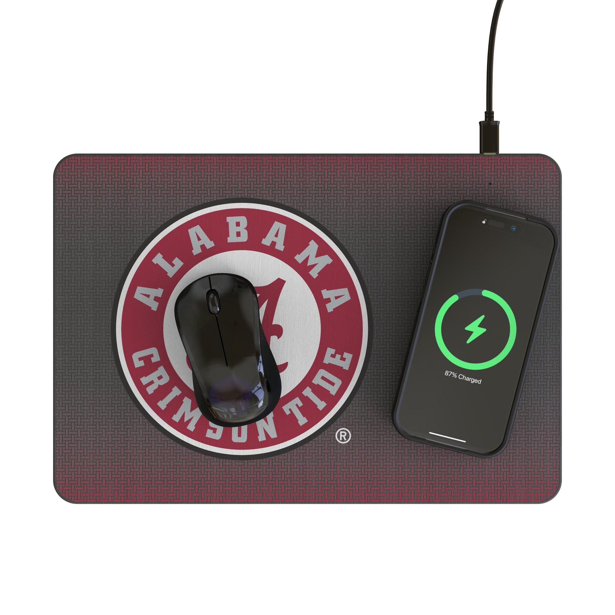 University of Alabama Crimson Tide Linen 15-Watt Wireless Charger and Mouse Pad - Lifestyle