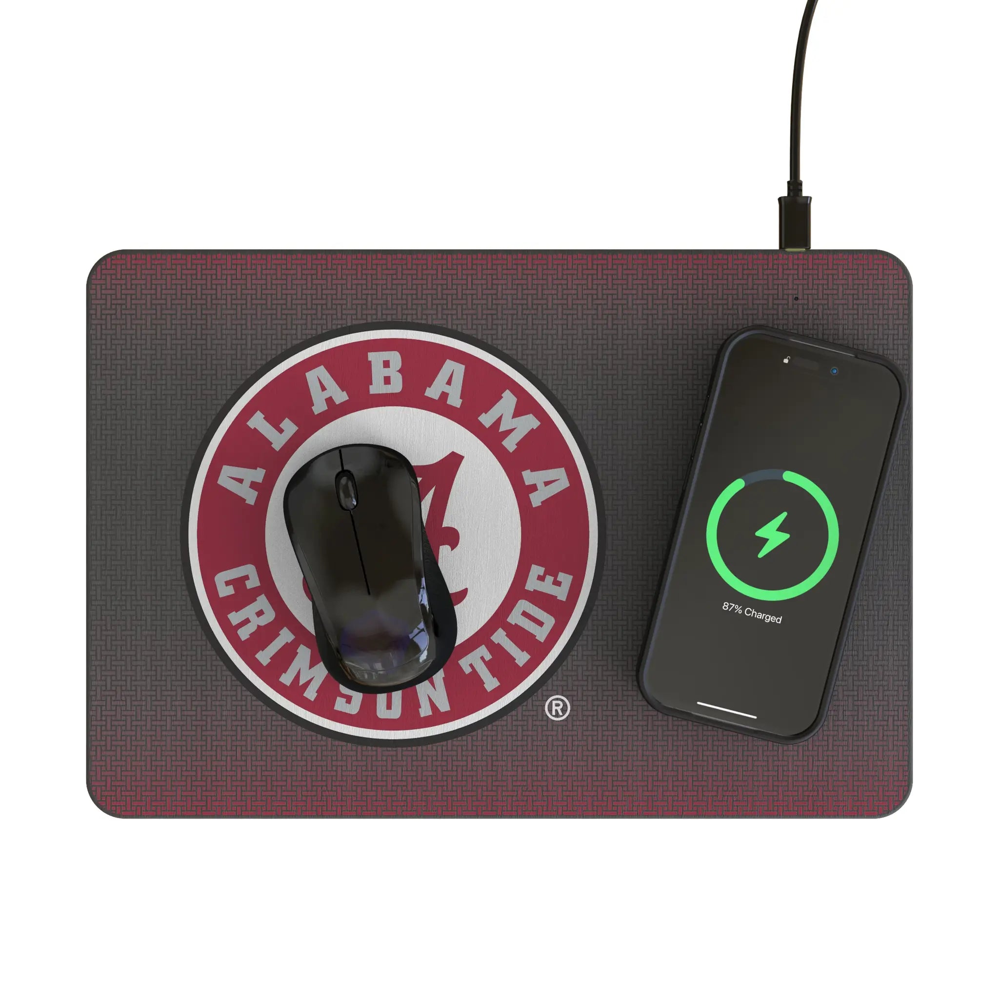 University of Alabama Crimson Tide Linen 15-Watt Wireless Charger and Mouse Pad - Lifestyle