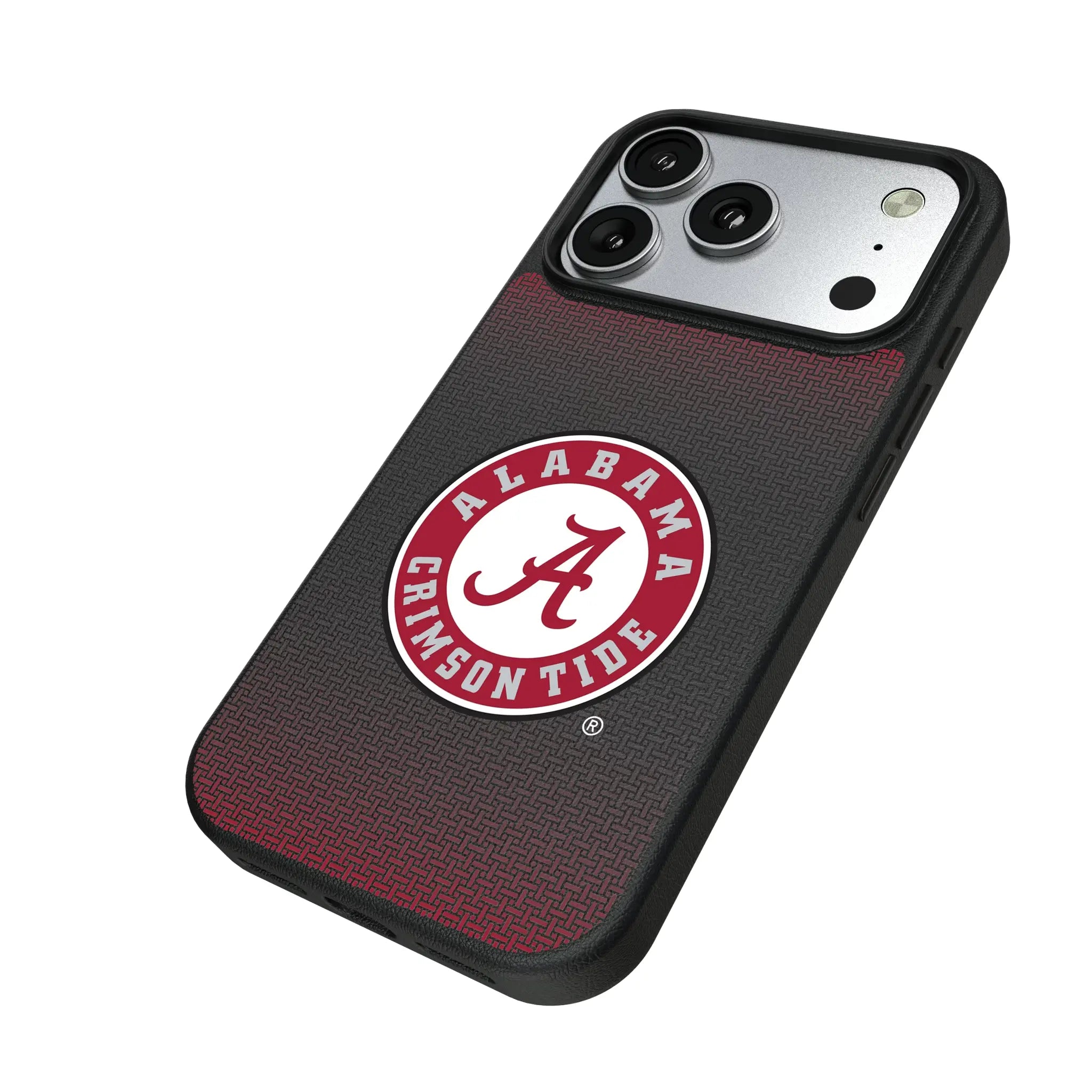 University of Alabama Crimson Tide Linen iPhone MagSafe Compatible Phone Case for Apple iPhone - Isometric View#Device_iPhone 17 Pro
