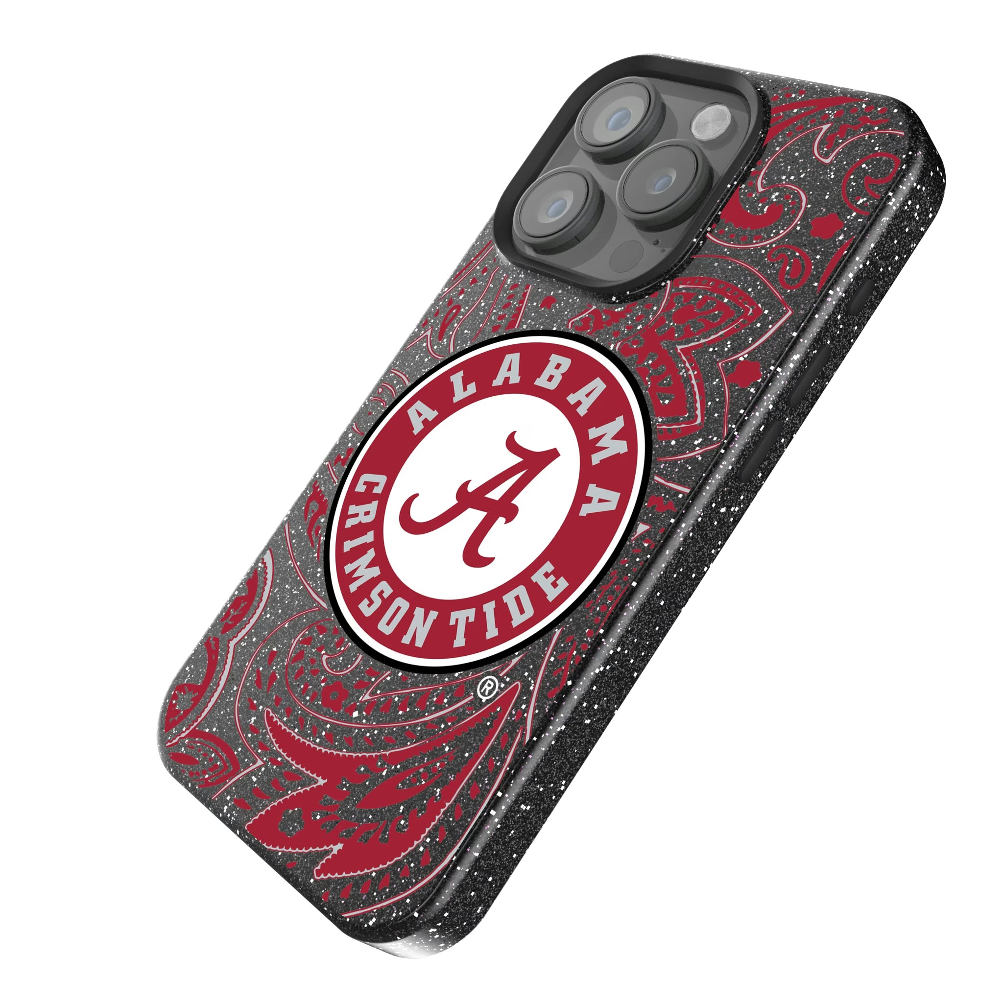 University of Alabama Crimson Tide Paisley iPhone Bling Phone Case for Apple iPhone - Isometric View