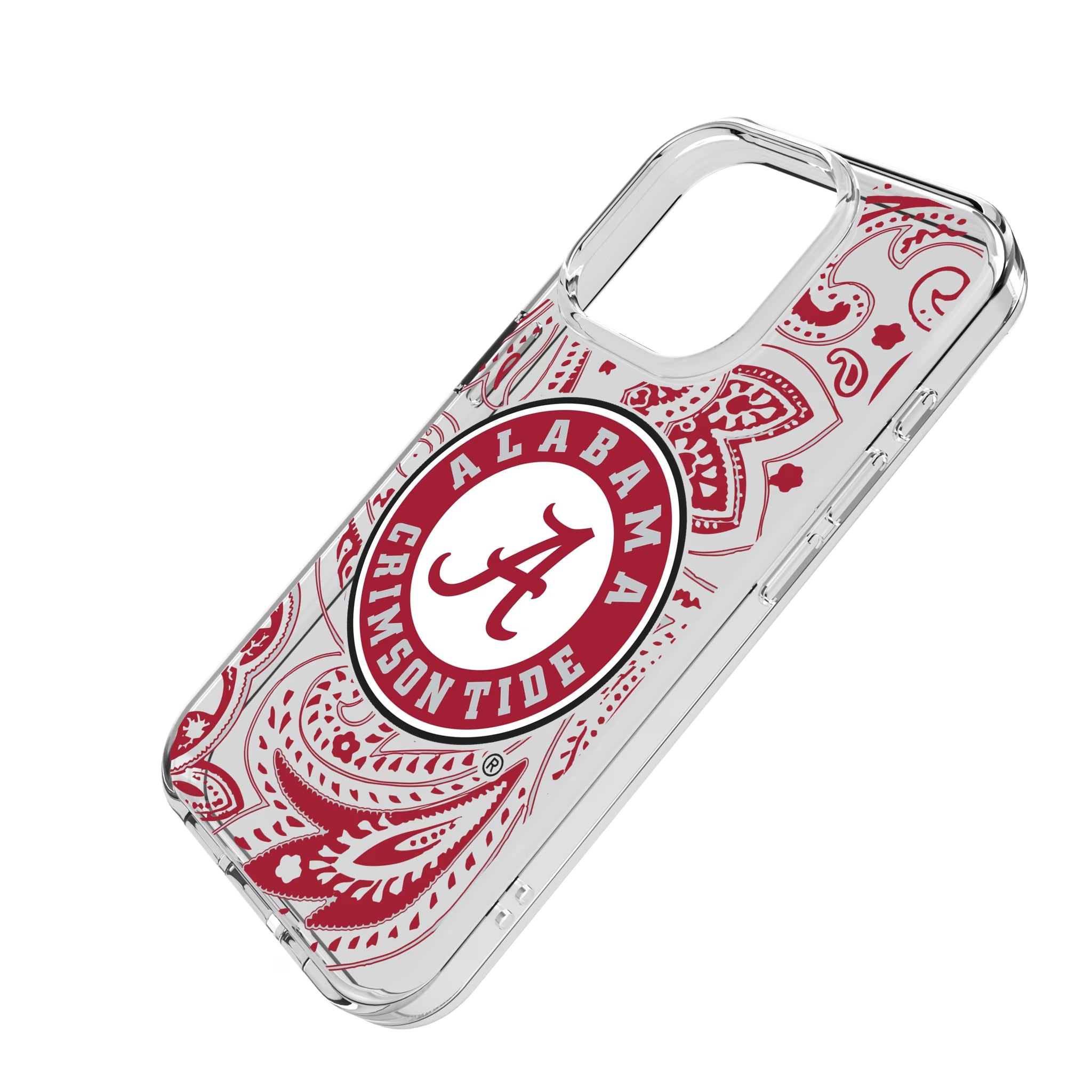 University of Alabama Crimson Tide Paisley iPhone Clear Phone Case for Apple iPhone - Isometric View