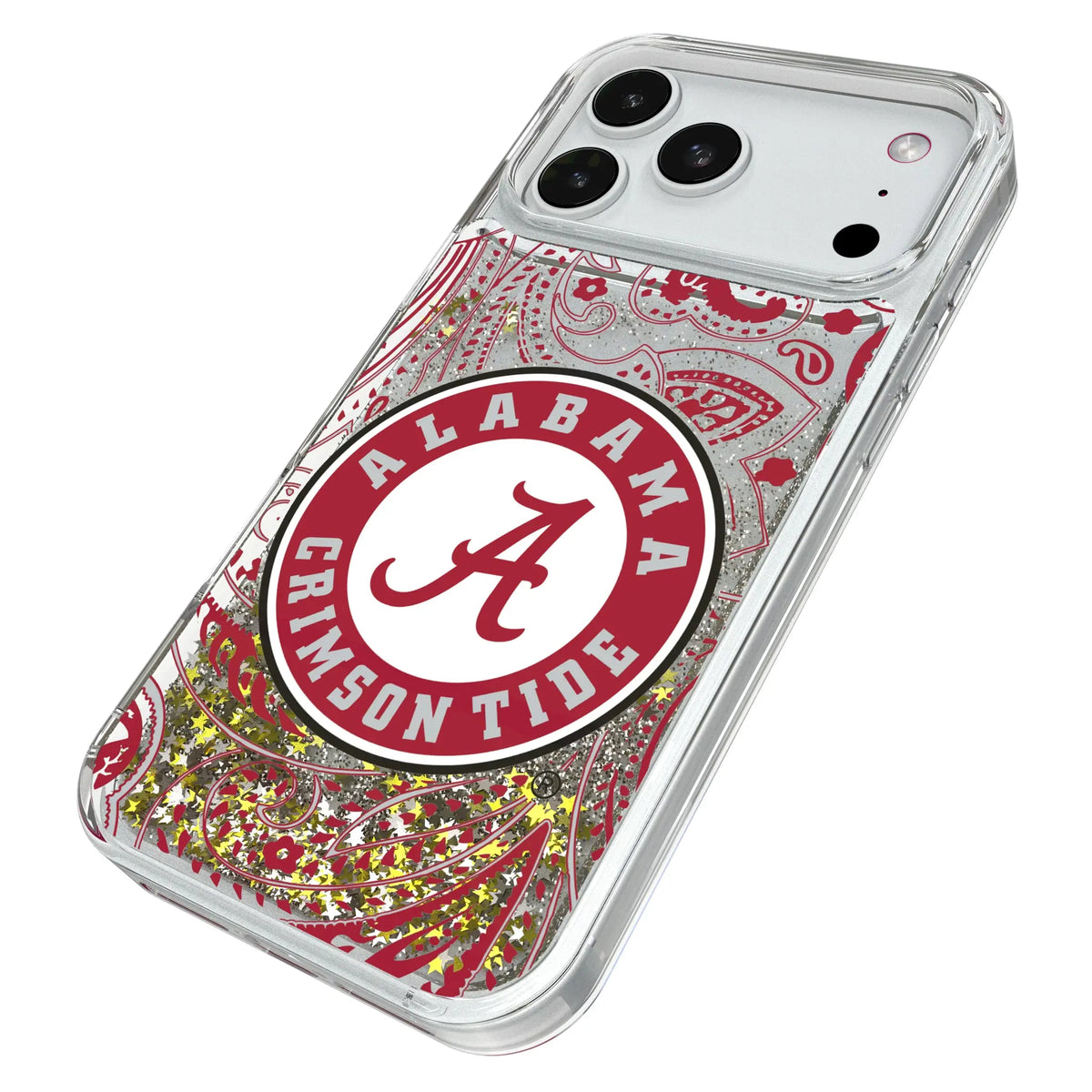 University of Alabama Crimson Tide Paisley iPhone Glitter Phone Case for Apple iPhone - Isometric View#Device_iPhone 18 Pro Max