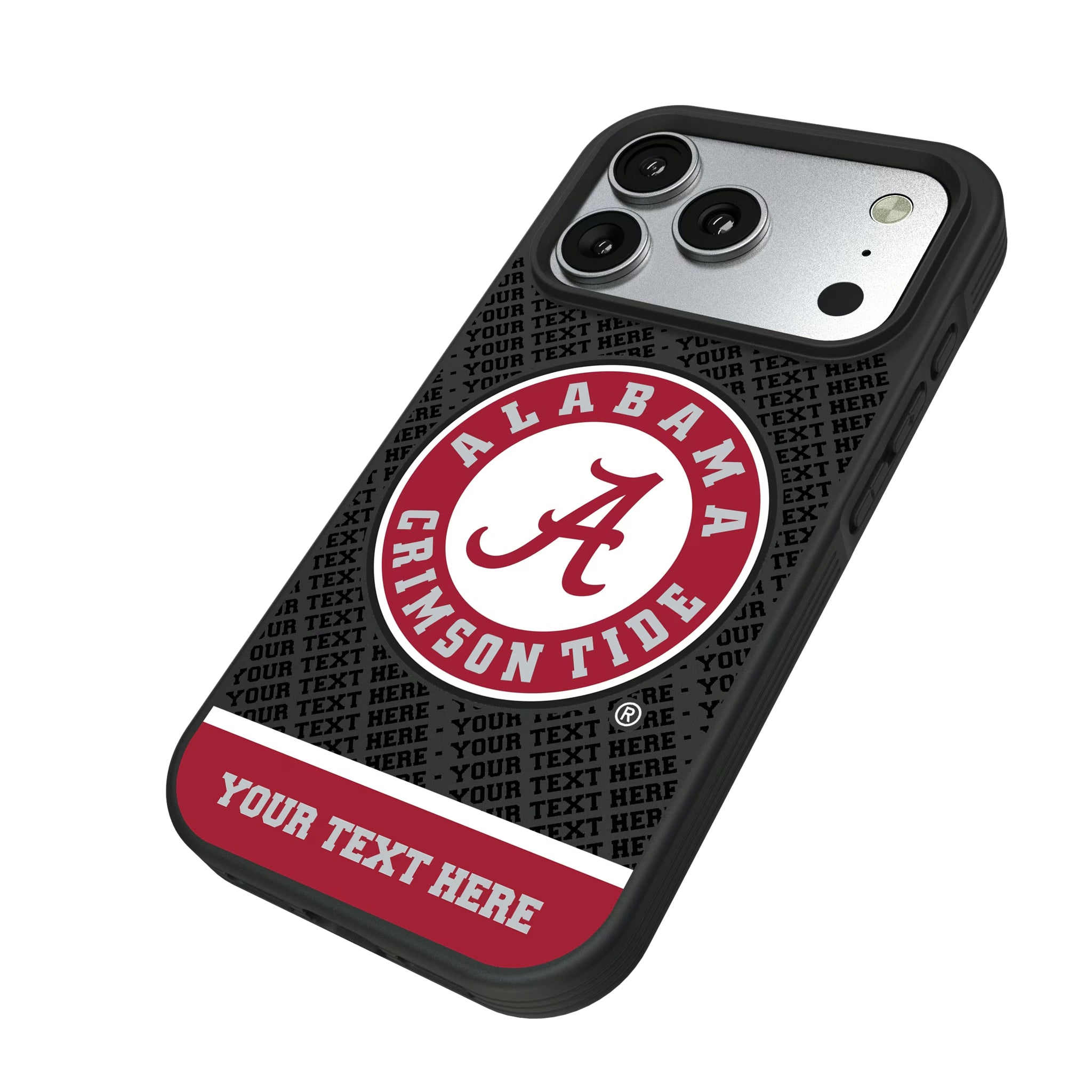 University of Alabama Crimson Tide Personalized EndZone Plus iPhone Bump Phone Case for Apple iPhone - Isometric View#Device_iPhone 17 Pro