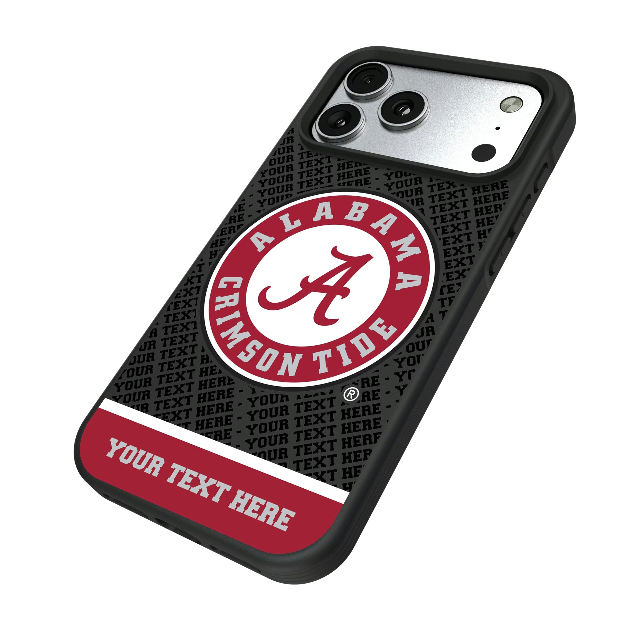 University of Alabama Crimson Tide Personalized EndZone Plus iPhone Bump Phone Case for Apple iPhone - Isometric View#Device_iPhone 17 Pro Max