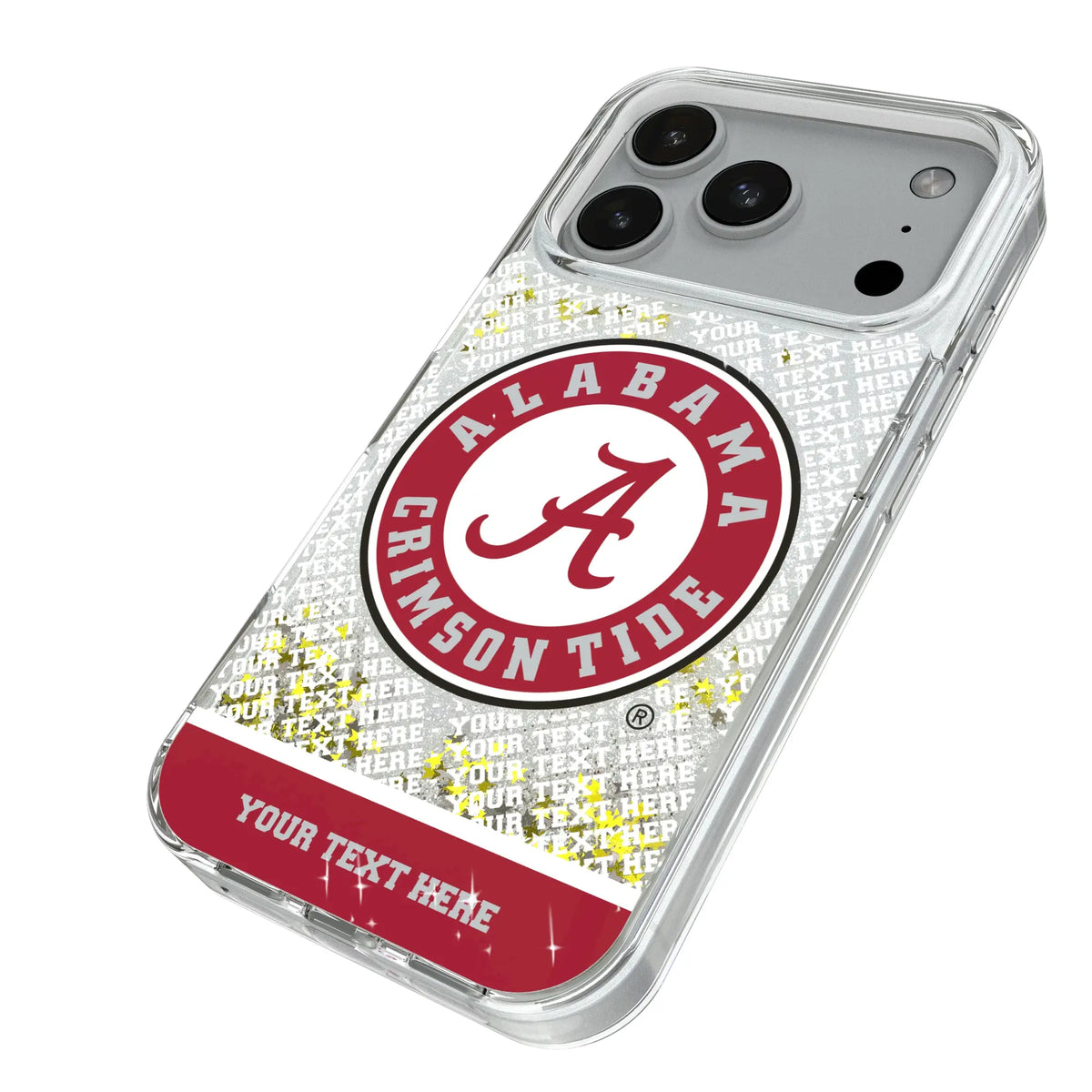 University of Alabama Crimson Tide Personalized EndZone Plus iPhone Glitter Phone Case for Apple iPhone - Isometric View#Device_iPhone 18 Pro