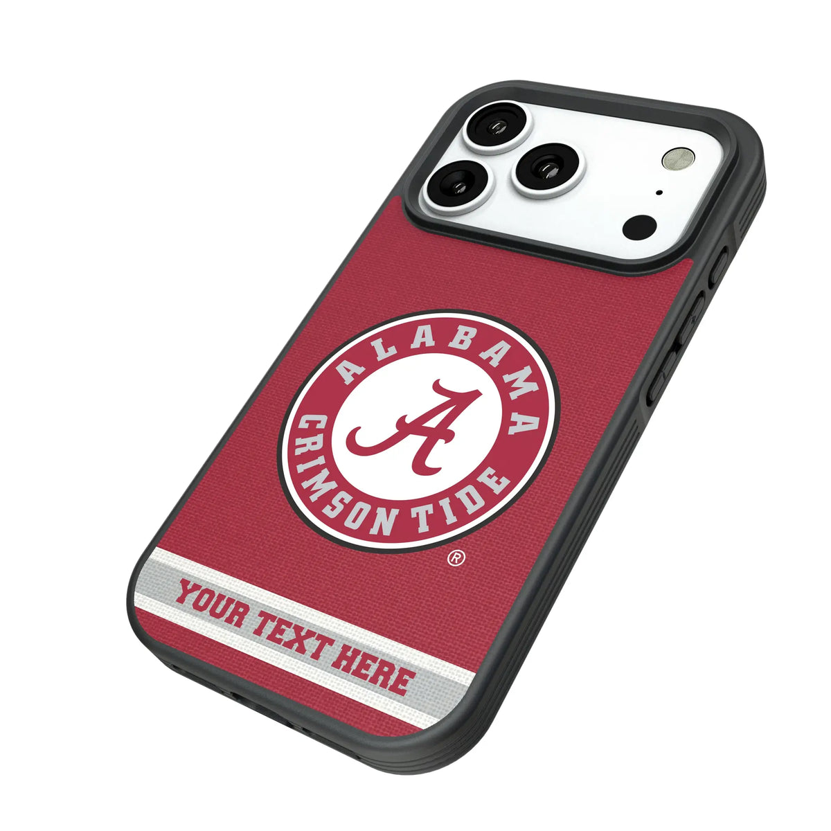 University of Alabama Crimson Tide Personalized Stripe iPhone Bump Phone Case for Apple iPhone - Isometric View#Device_iPhone 18 Pro