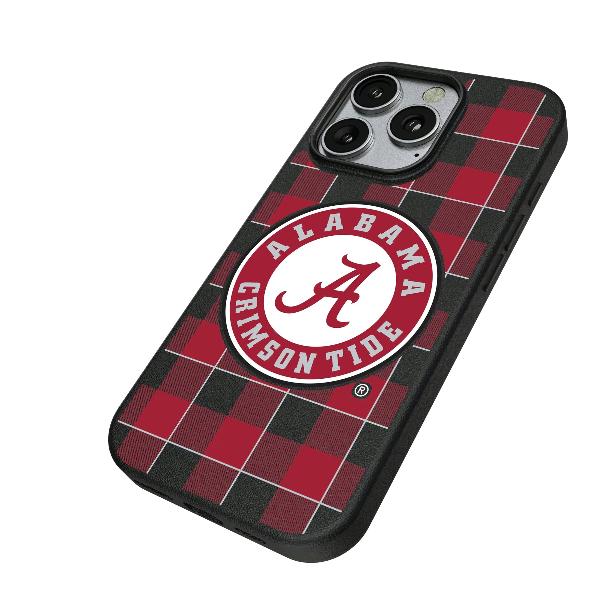 University of Alabama Crimson Tide Plaid iPhone MagSafe Compatible Phone Case for Apple iPhone - Isometric View