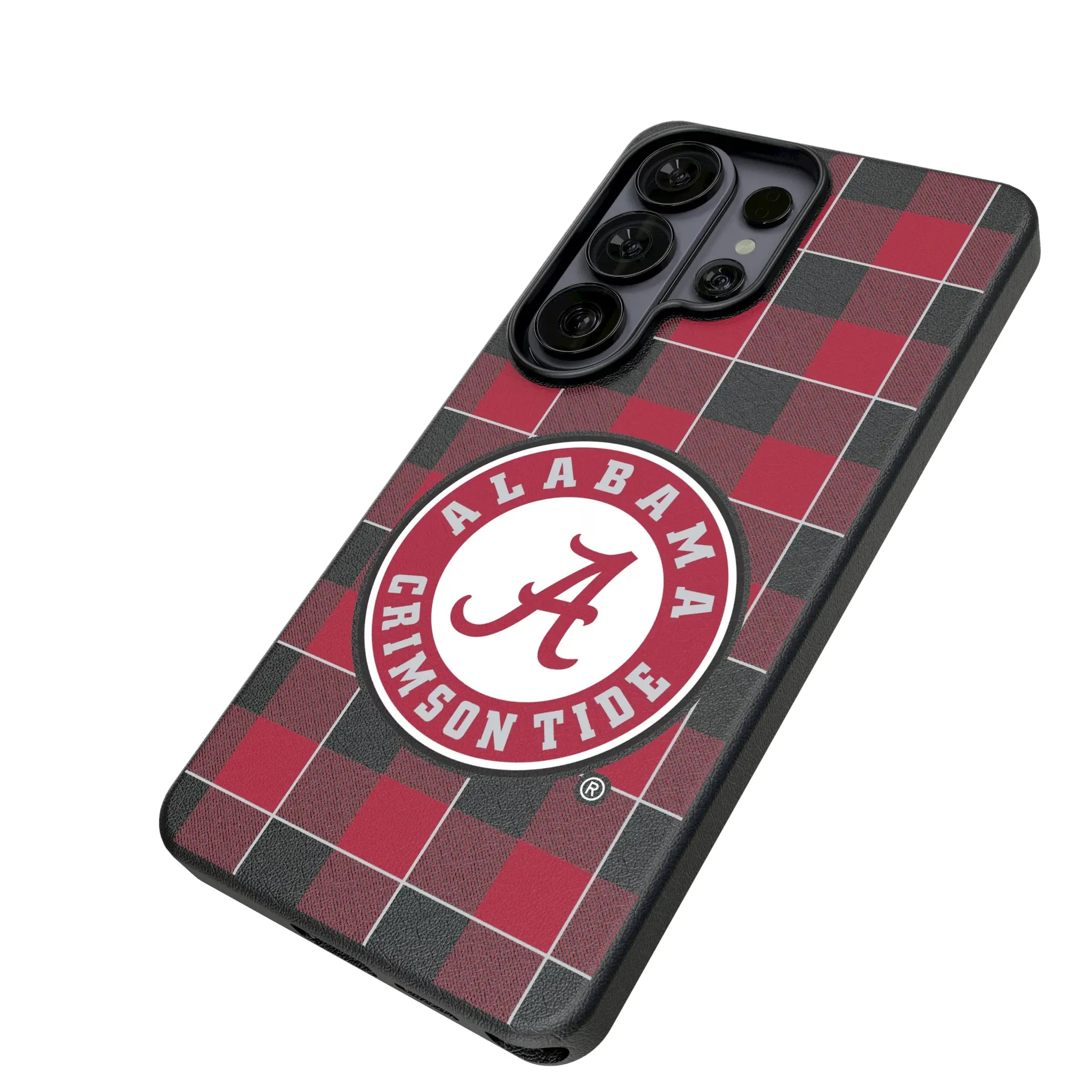 University of Alabama Crimson Tide Plaid Galaxy MagSafe Compatible Phone Case for Samsung Galaxy - Isometric View#Device_Galaxy S26 Ultra