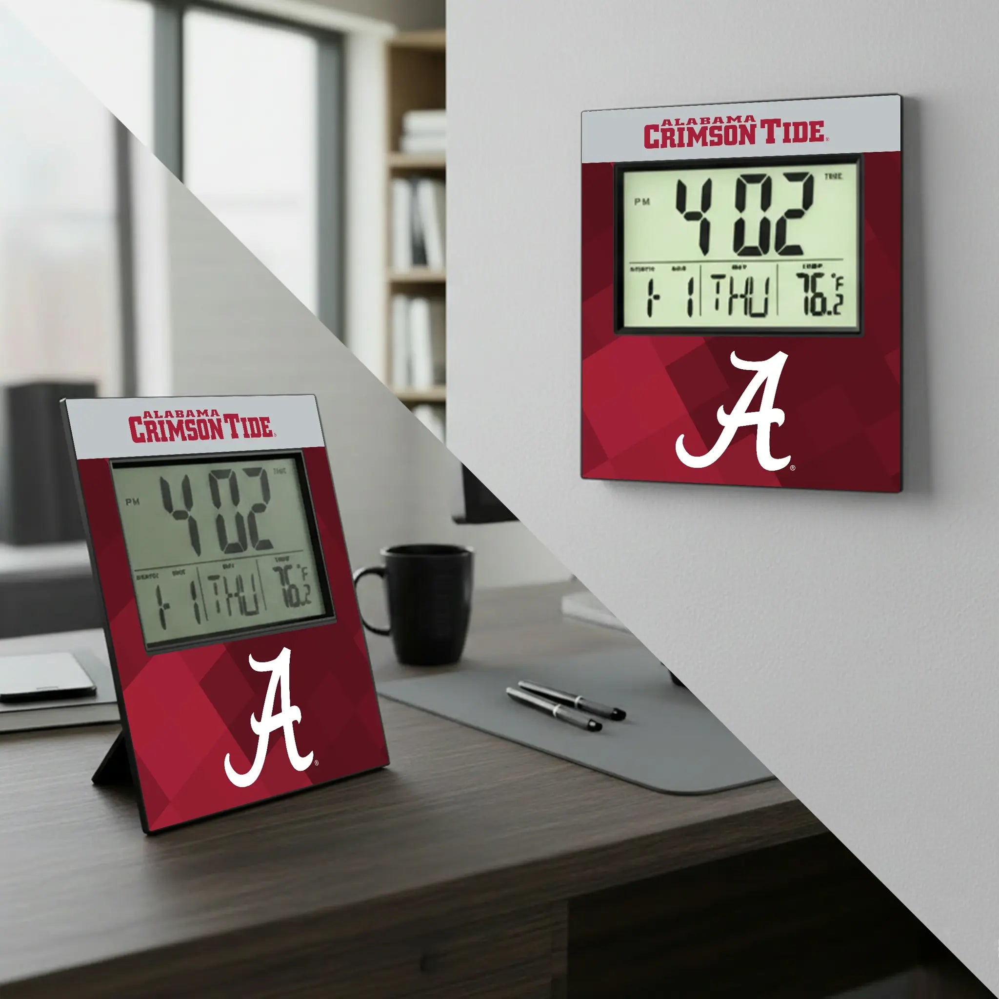 University of Alabama Crimson Tide Script A Color Block Wall Clock - Lifestyle