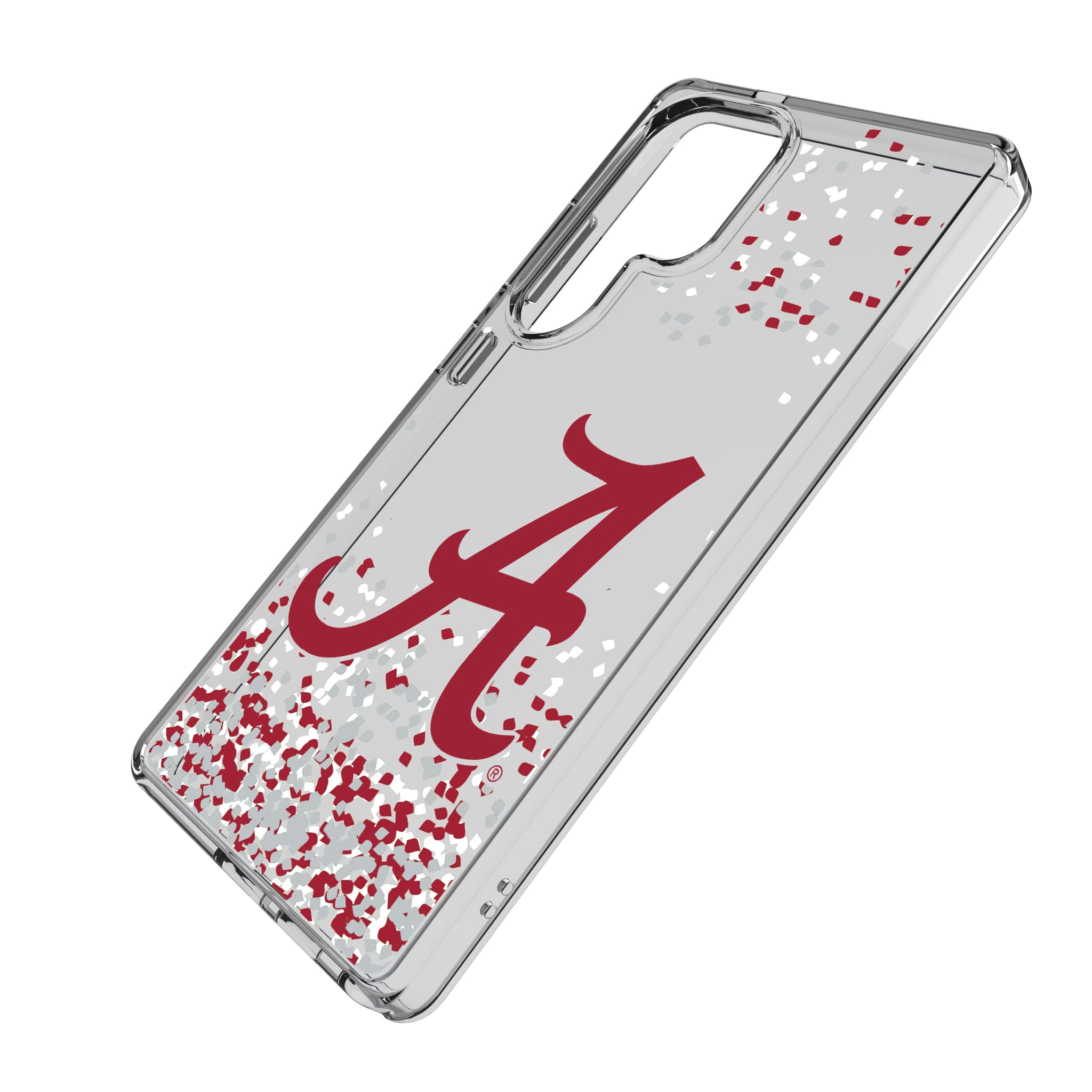 University of Alabama Crimson Tide Script A Confetti Galaxy Clear Phone Case for Samsung Galaxy - Isometric View