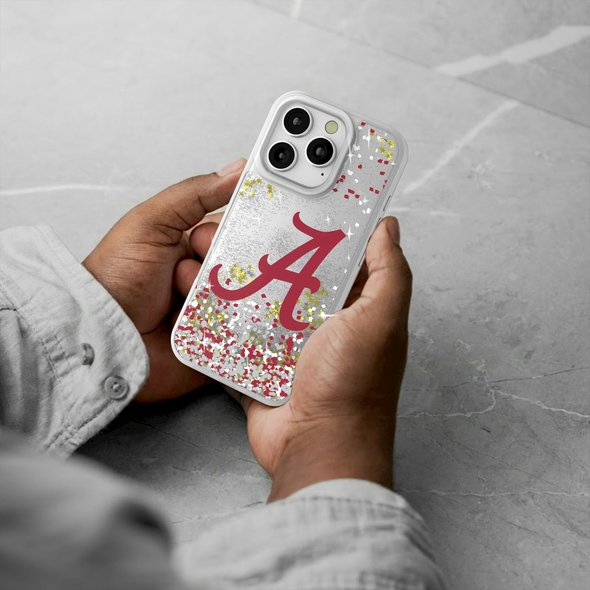 University of Alabama Crimson Tide Script A Confetti iPhone Glitter Phone Case for Apple iPhone - Lifestyle#Device_iPhone 16 Pro