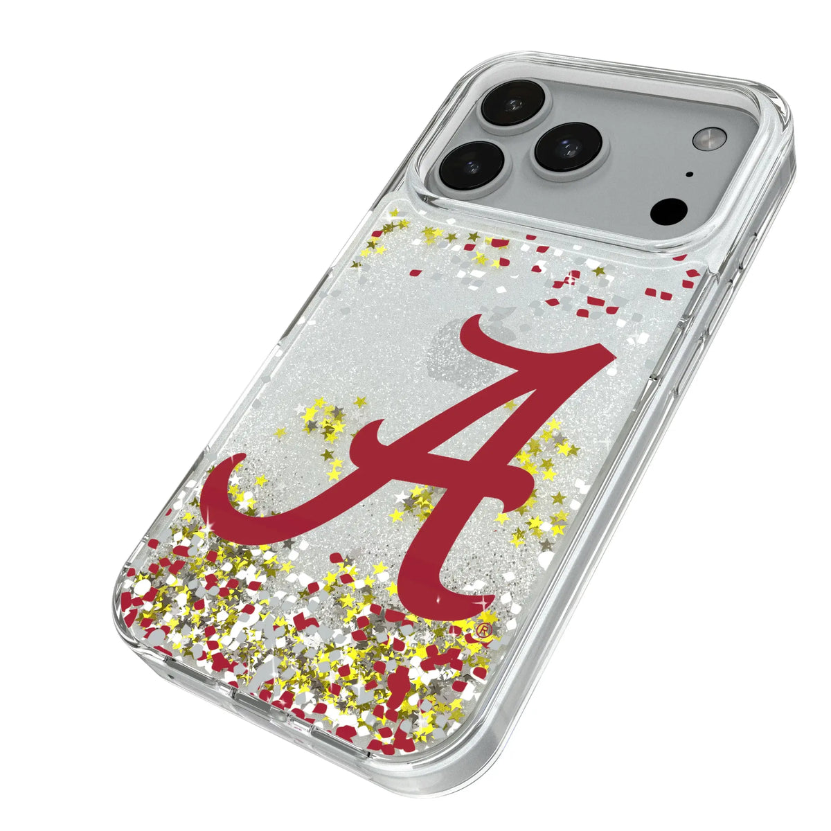 University of Alabama Crimson Tide Script A Confetti iPhone Glitter Phone Case for Apple iPhone - Isometric View#Device_iPhone 18 Pro