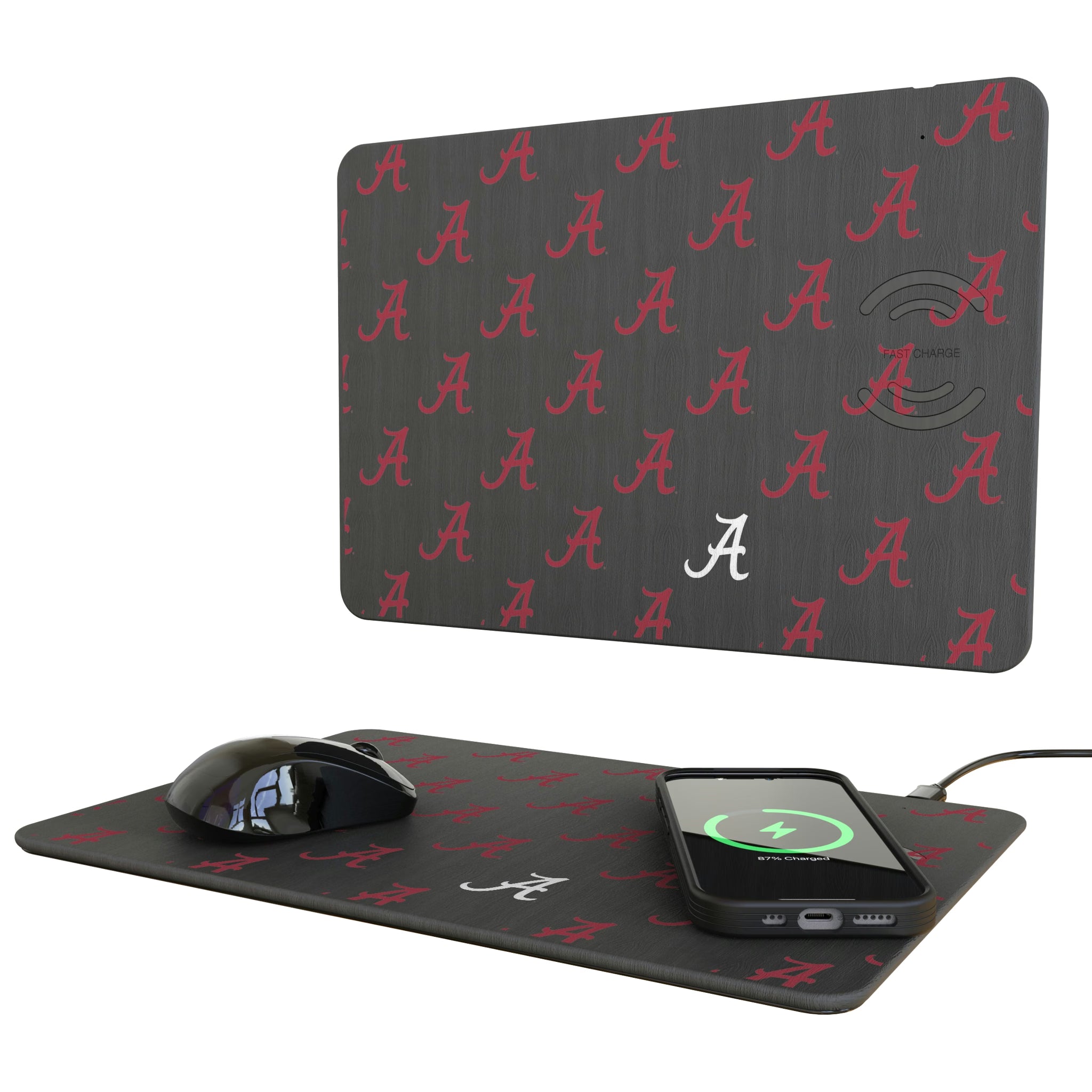 University of Alabama Crimson Tide Script A Fashion Pattern 15-Watt Wireless Charger and Mouse Pad