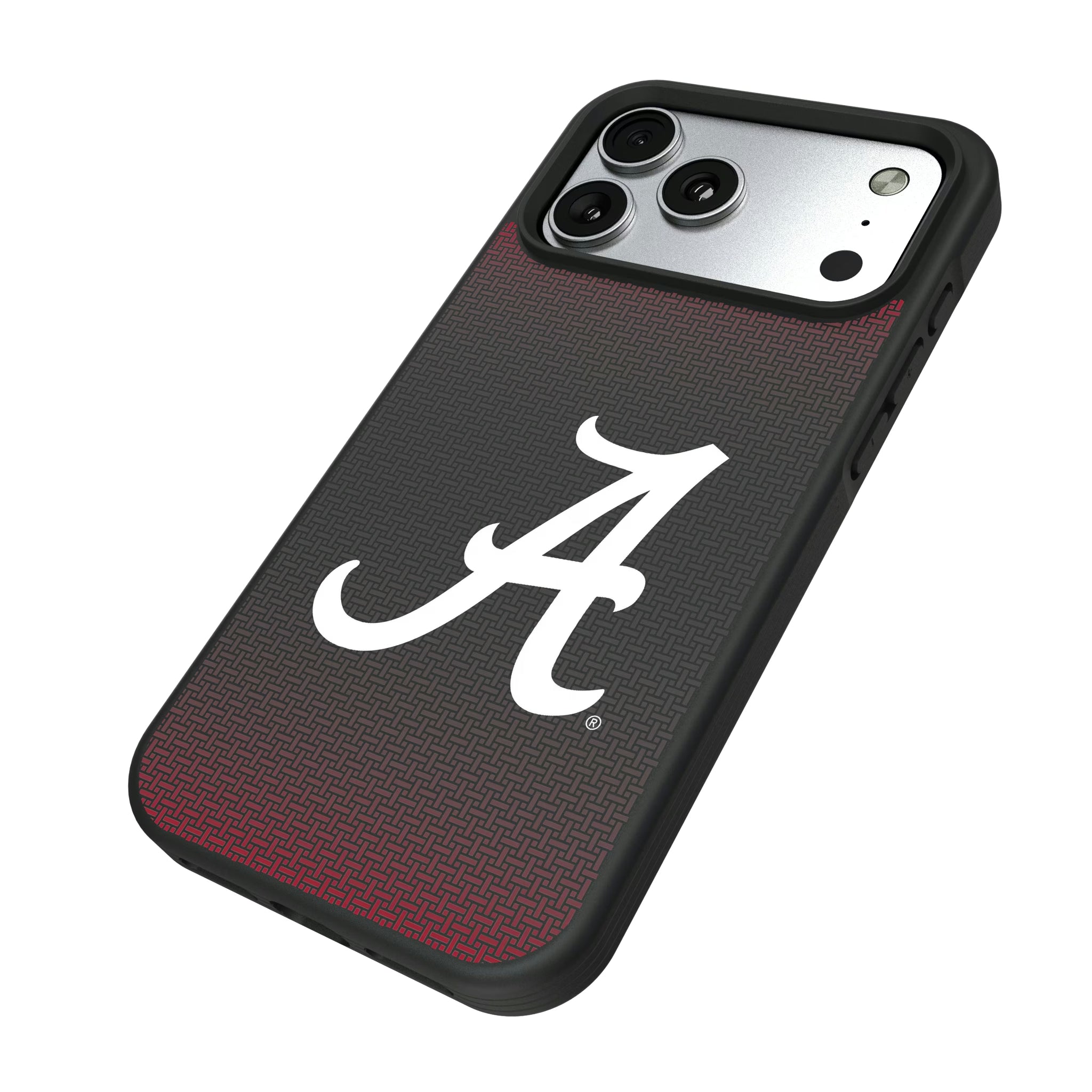 University of Alabama Crimson Tide Script A Linen iPhone Bump Phone Case for Apple iPhone - Isometric View#Device_iPhone 17 Pro Max