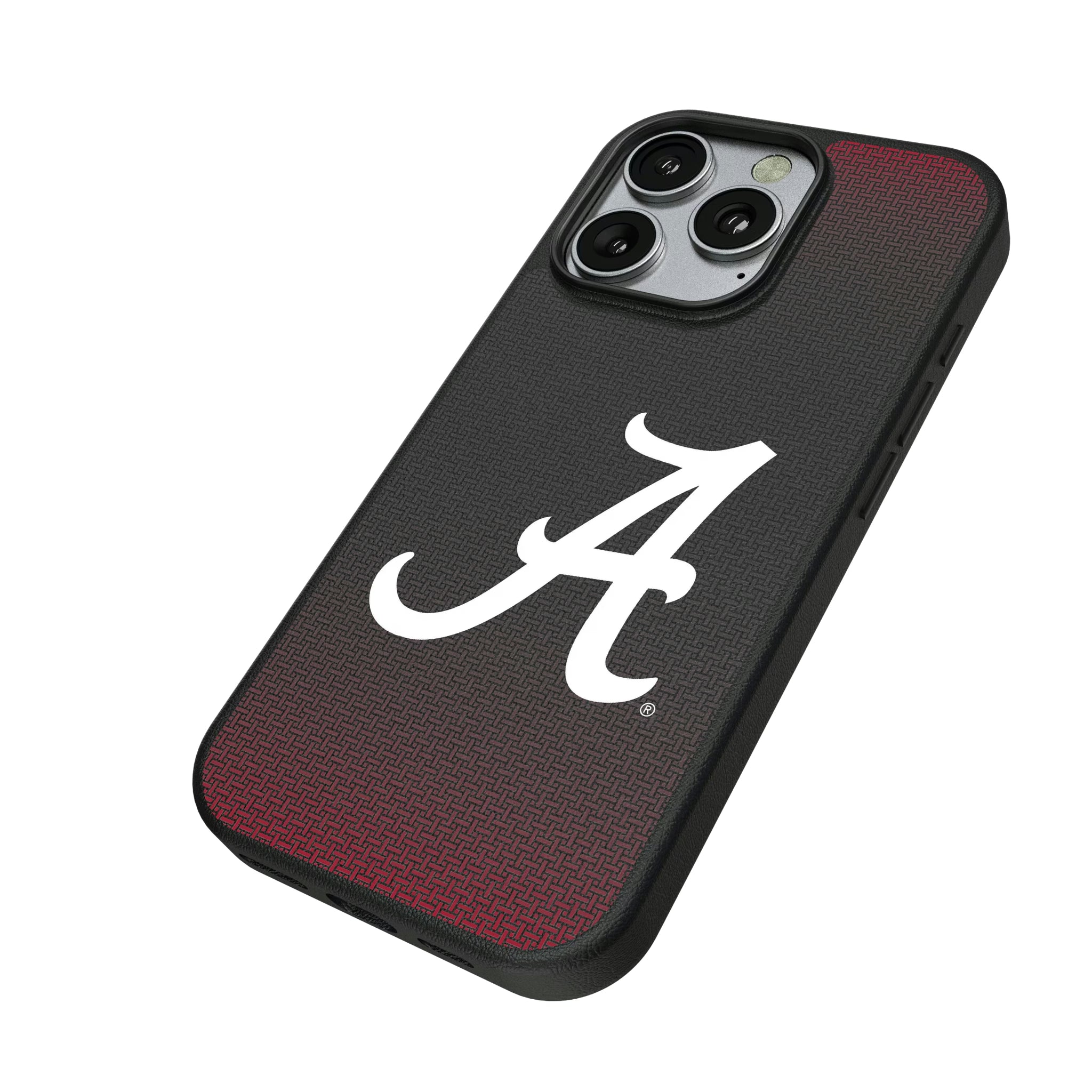 University of Alabama Crimson Tide Script A Linen iPhone MagSafe Compatible Phone Case for Apple iPhone - Isometric View