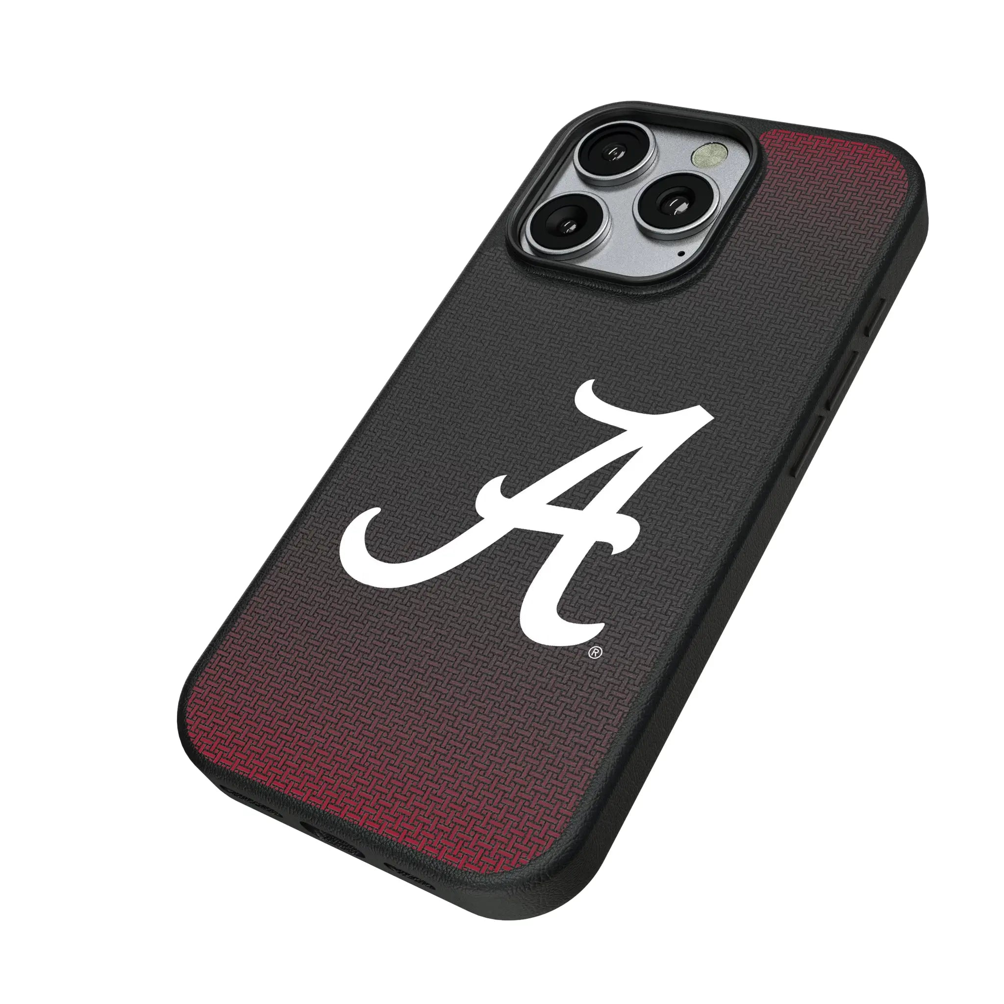 University of Alabama Crimson Tide Script A Linen iPhone MagSafe Compatible Phone Case for Apple iPhone - Isometric View