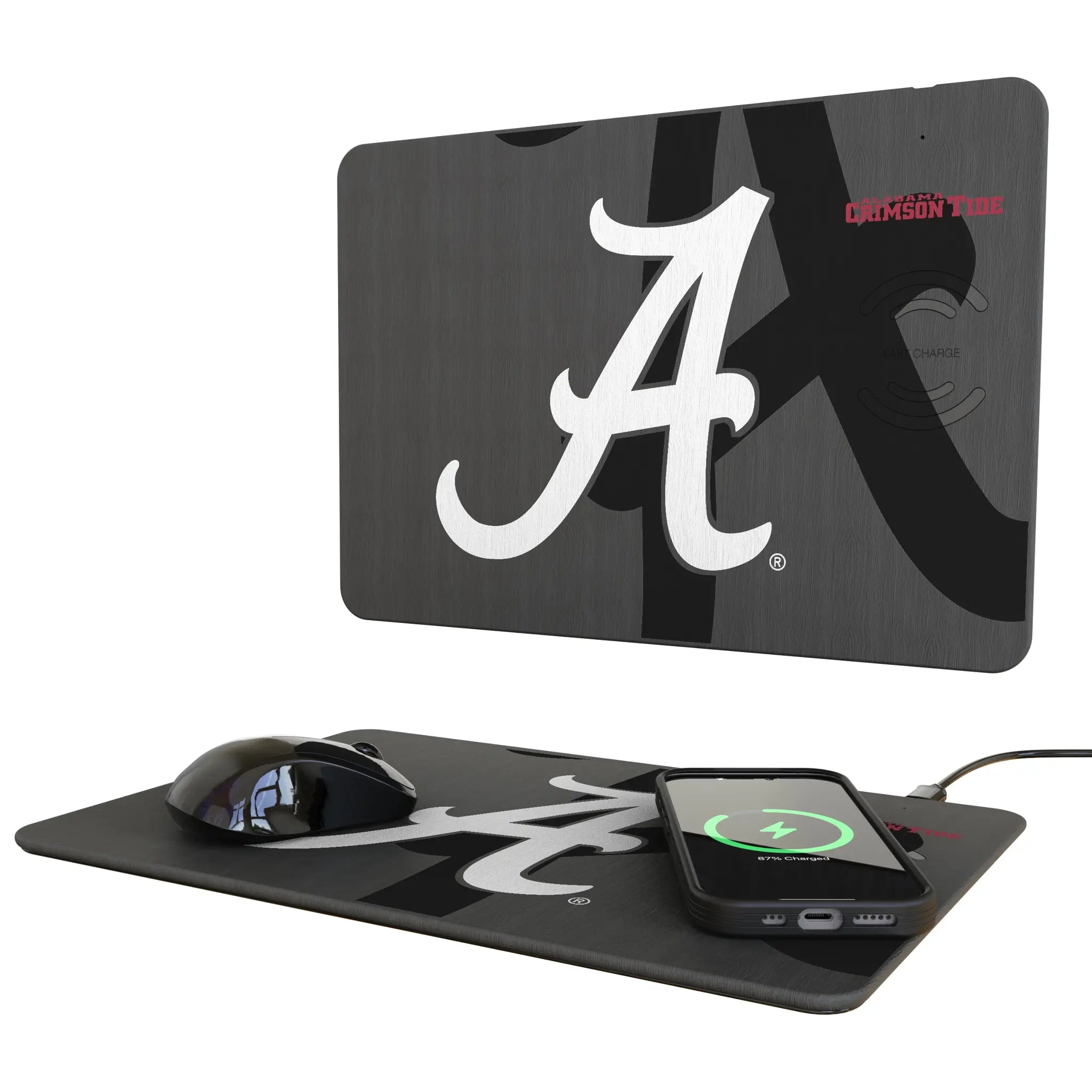 University of Alabama Crimson Tide Script A Monocolor Tilt 15-Watt Wireless Charger and Mouse Pad