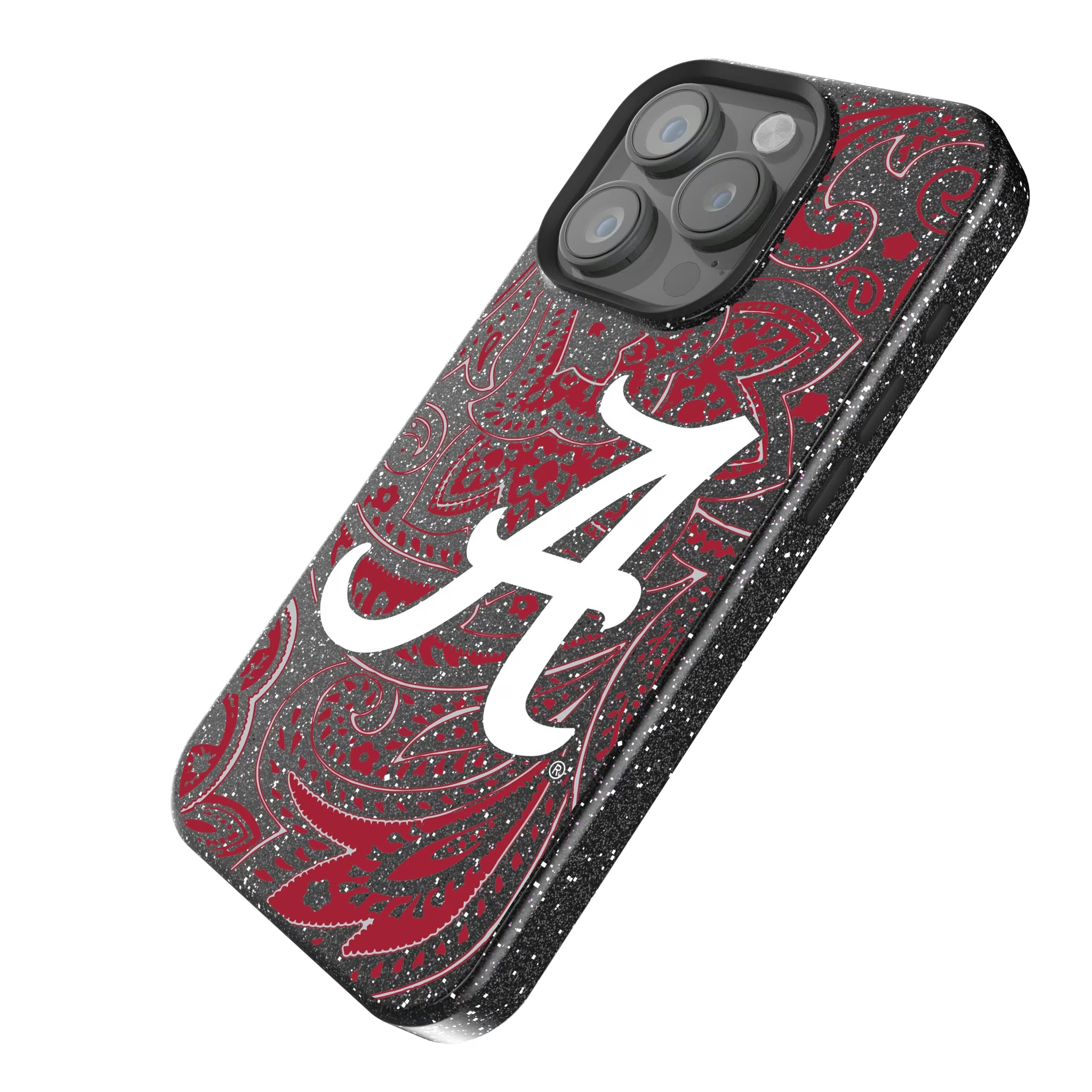 University of Alabama Crimson Tide Script A Paisley iPhone Bling Phone Case for Apple iPhone - Isometric View