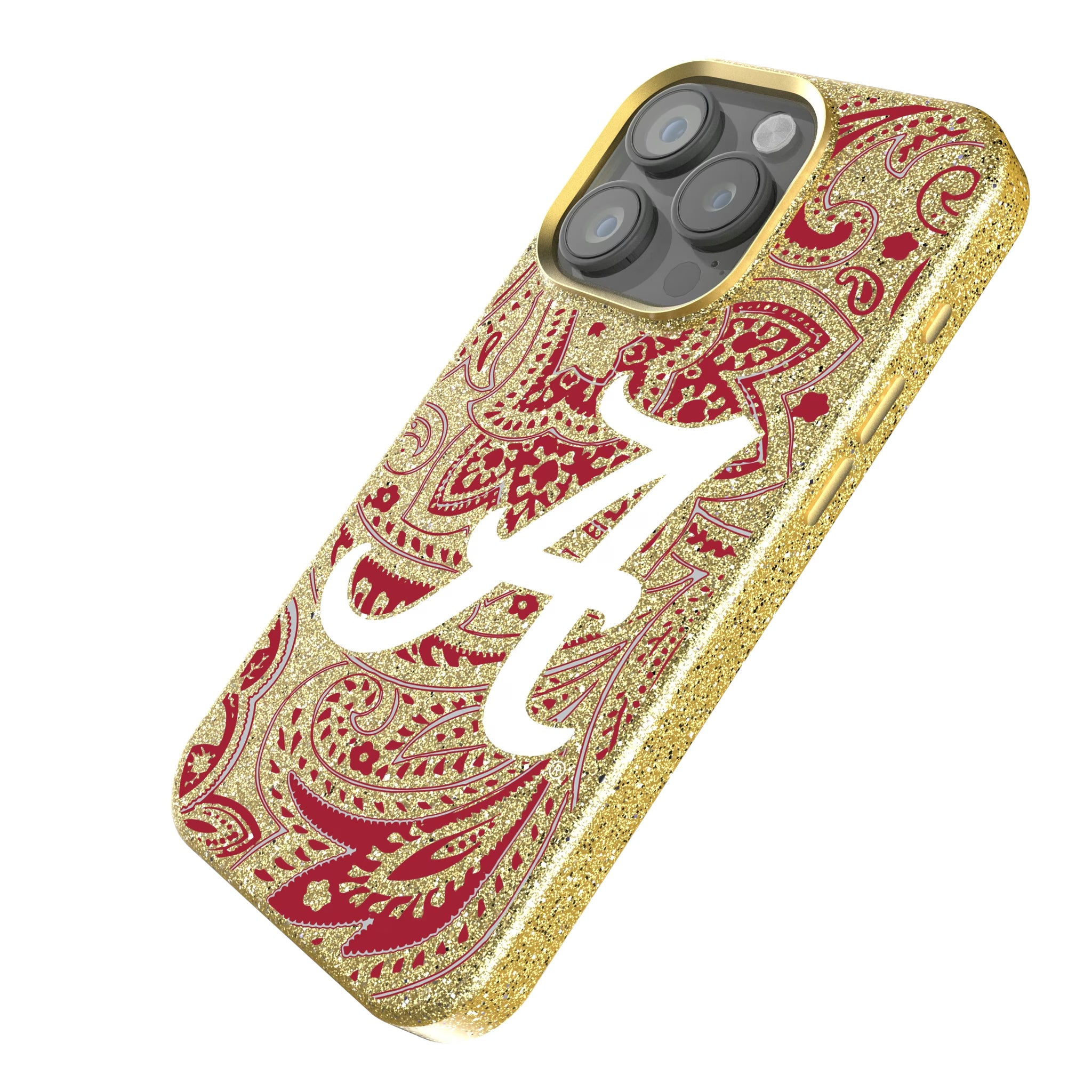 University of Alabama Crimson Tide Script A Paisley iPhone Bling Phone Case for Apple iPhone - Isometric View