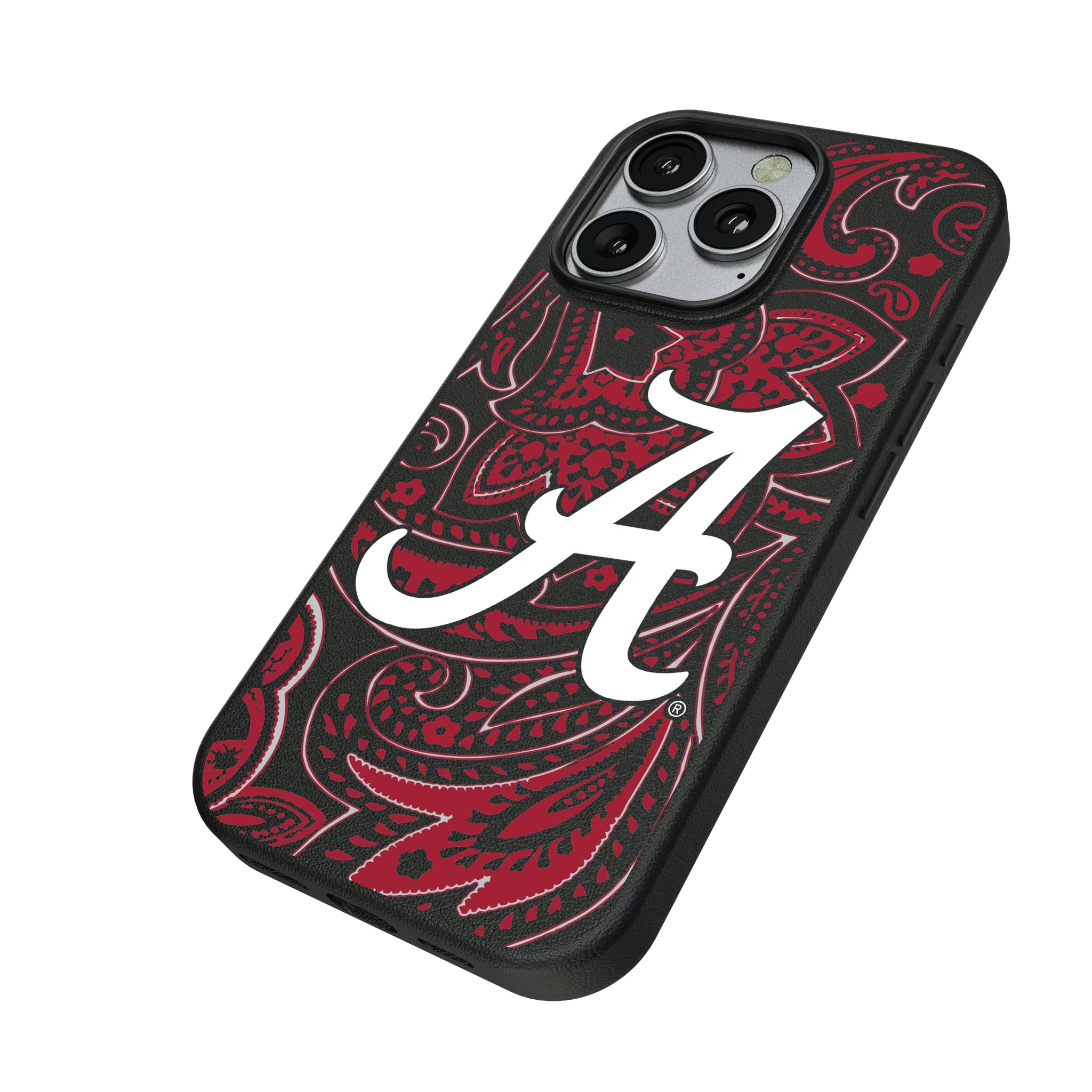 University of Alabama Crimson Tide Script A Paisley iPhone MagSafe Compatible Phone Case for Apple iPhone - Isometric View