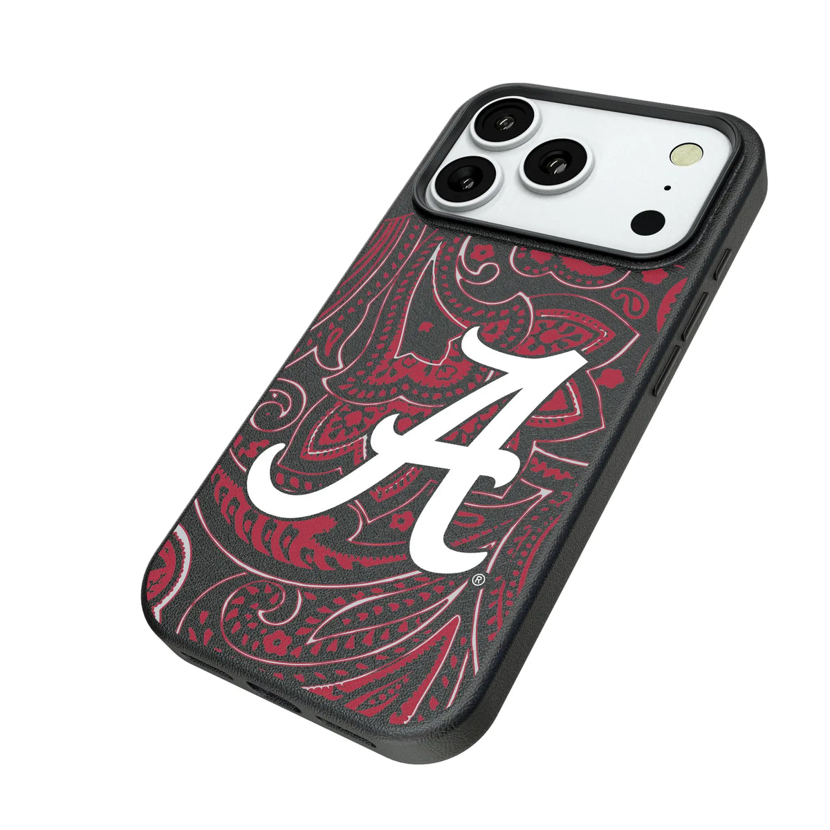 University of Alabama Crimson Tide Script A Paisley iPhone MagSafe Compatible Phone Case for Apple iPhone - Isometric View#Device_iPhone 18 Pro