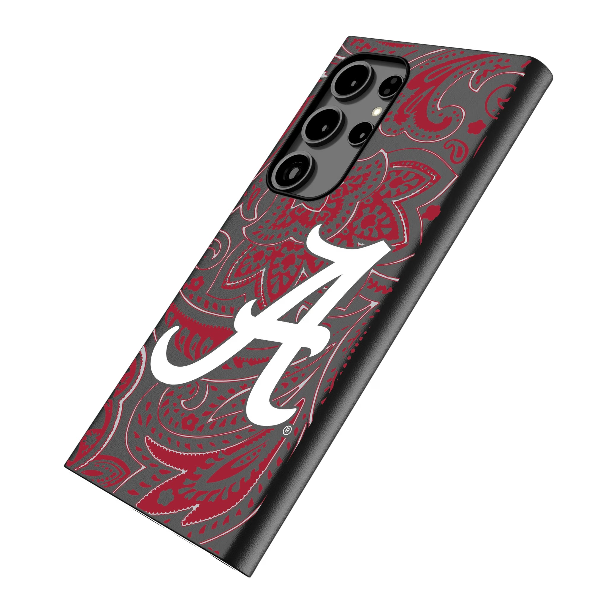 University of Alabama Crimson Tide Script A Paisley Galaxy MagSafe Compatible Phone Case for Samsung Galaxy - Isometric View