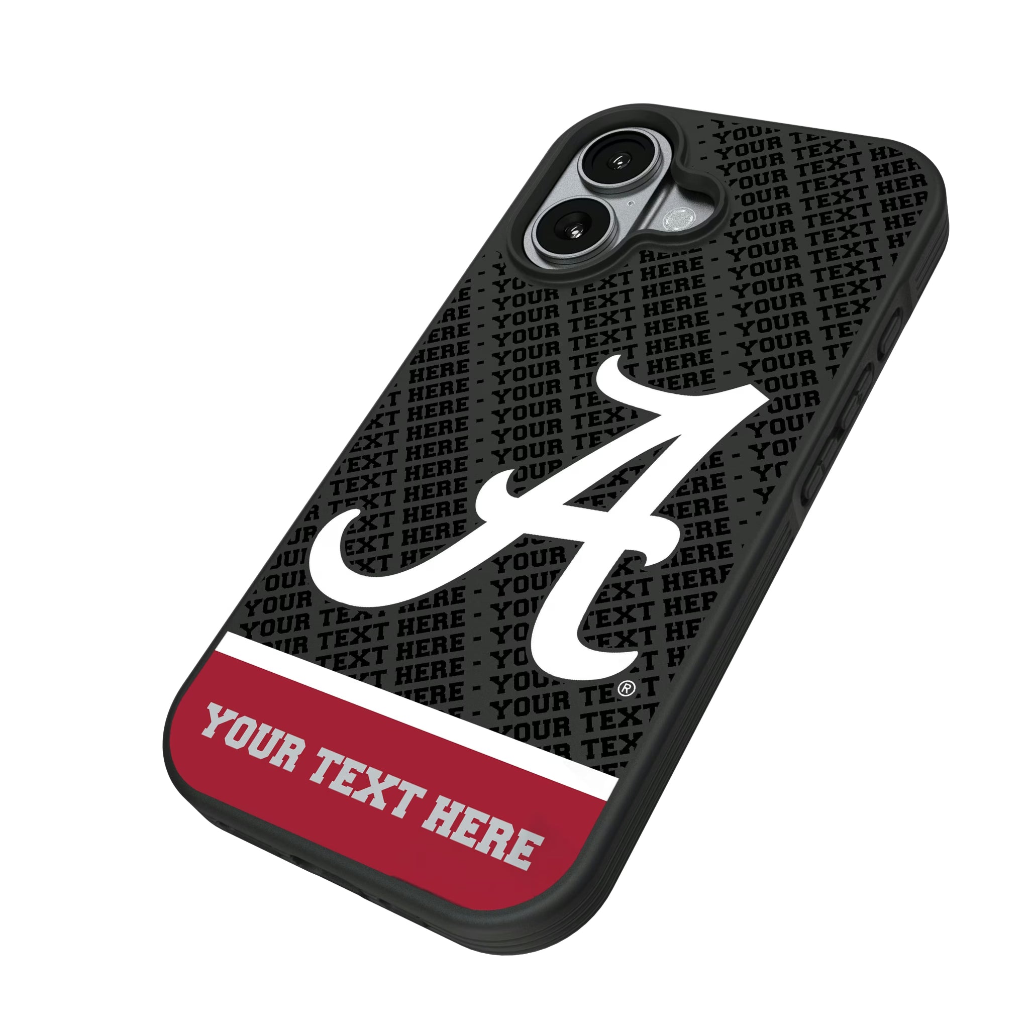 University of Alabama Crimson Tide Script A Personalized EndZone Plus iPhone Bump Phone Case for Apple iPhone - Isometric View#Device_iPhone 17