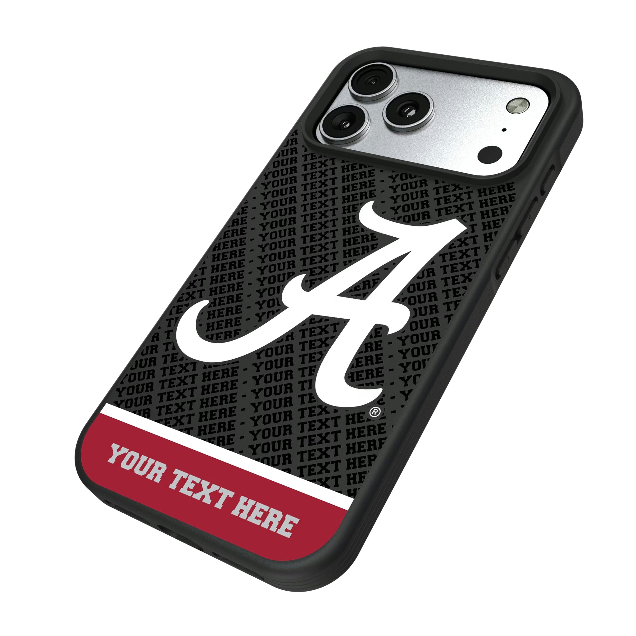 University of Alabama Crimson Tide Script A Personalized EndZone Plus iPhone Bump Phone Case for Apple iPhone - Isometric View#Device_iPhone 17 Pro Max