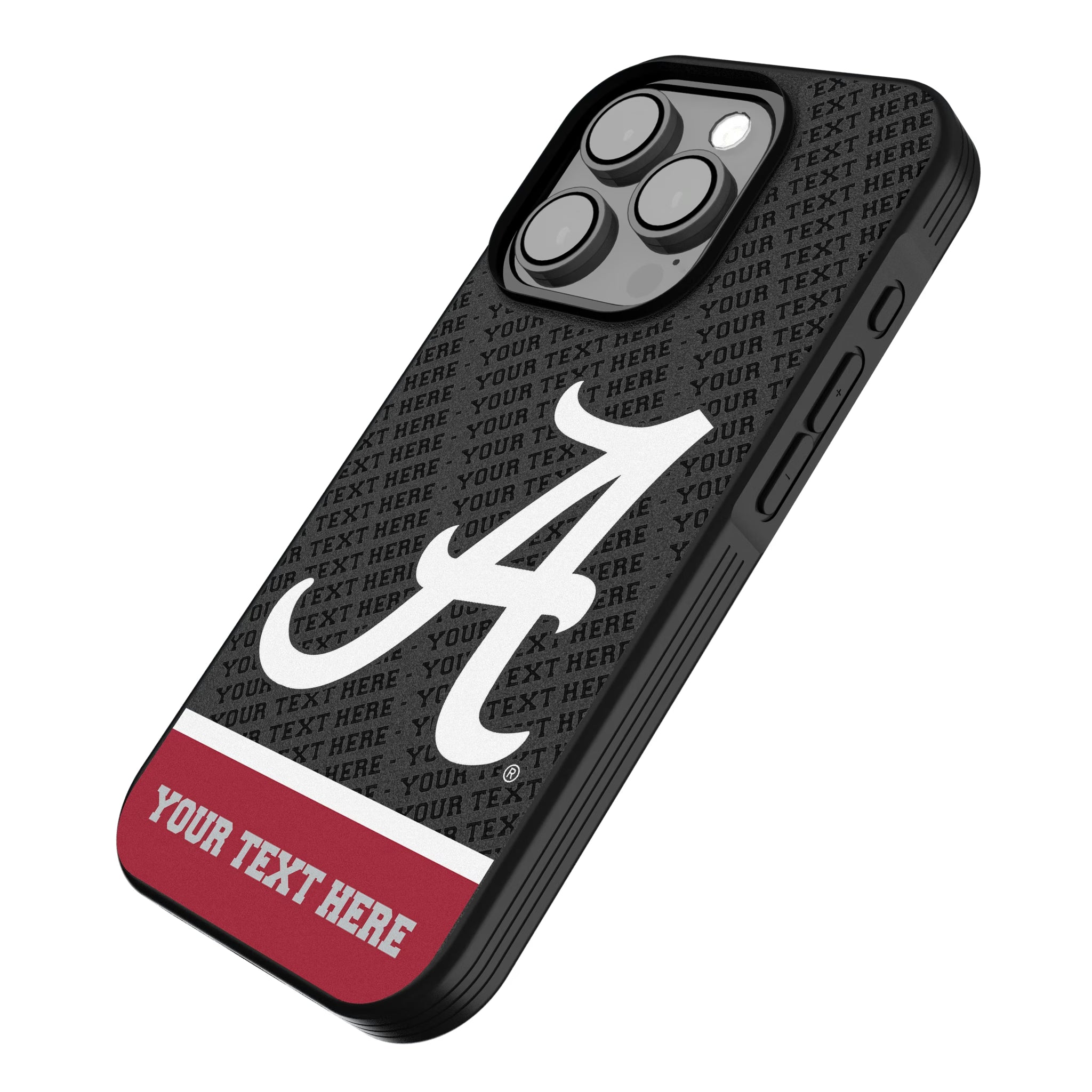 University of Alabama Crimson Tide Script A Personalized EndZone Plus iPhone Bump Phone Case for Apple iPhone - Isometric View