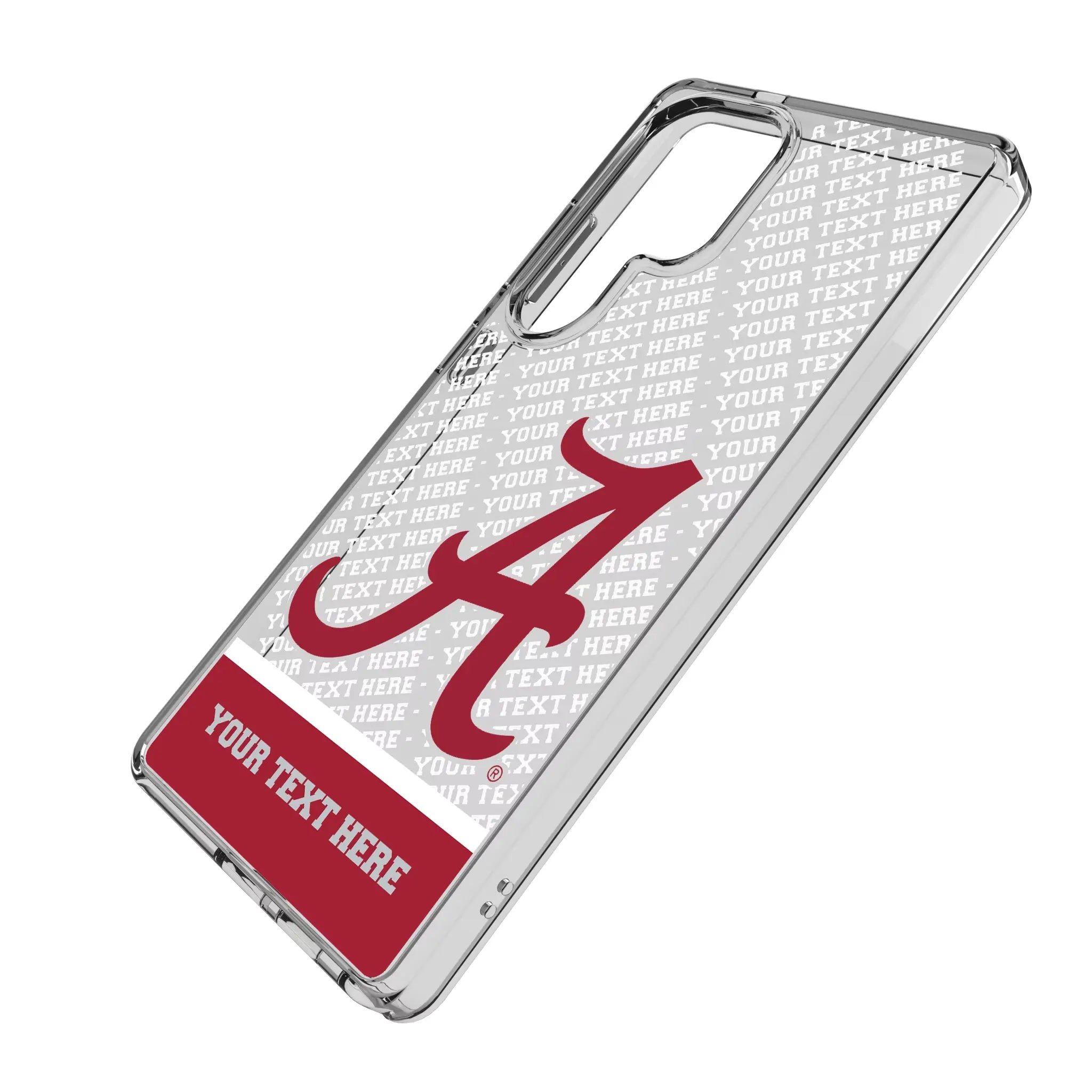 University of Alabama Crimson Tide Script A Personalized EndZone Plus Galaxy Clear Phone Case for Samsung Galaxy - Isometric View#Device_Galaxy S25 Ultra