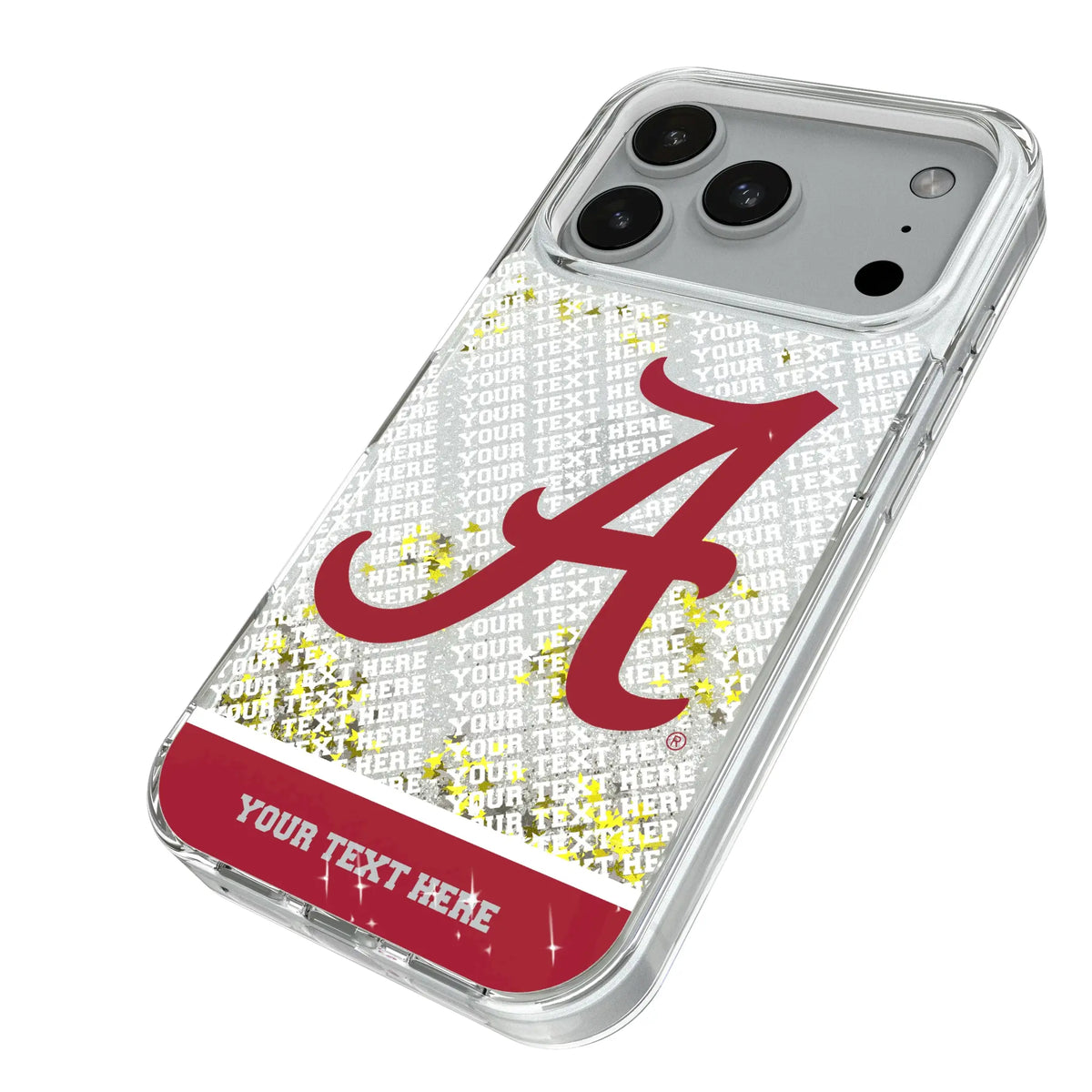 University of Alabama Crimson Tide Script A Personalized EndZone Plus iPhone Glitter Phone Case for Apple iPhone - Isometric View#Device_iPhone 18 Pro